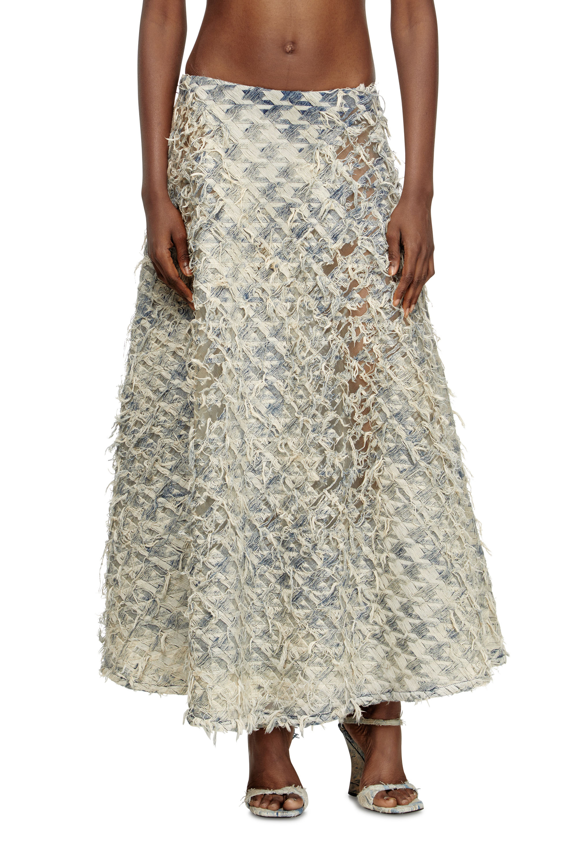 Long skirt in dévoré houndstooth denim - Skirts