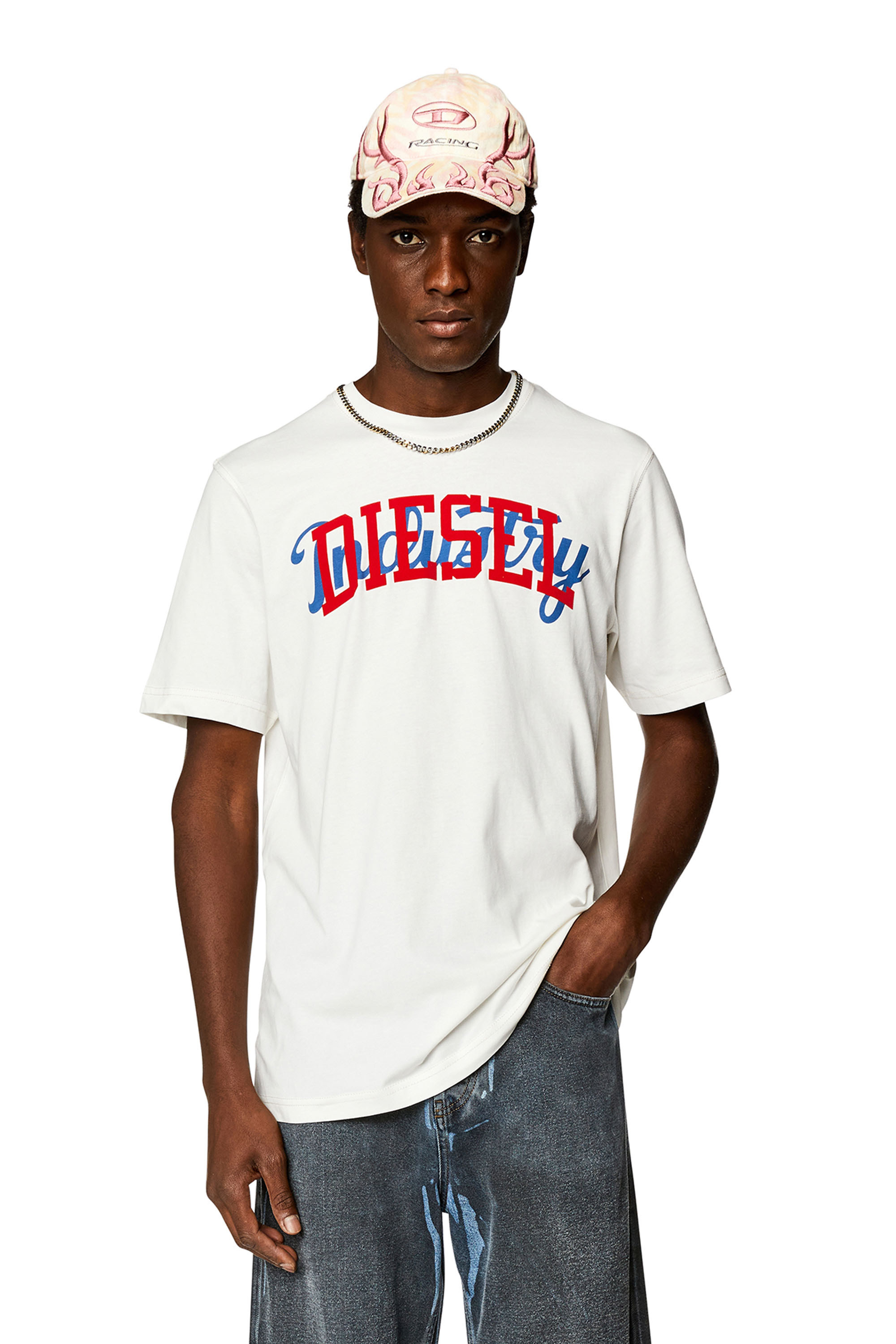 Diesel - T-shirt con stampe Diesel a contrasto - T-Shirts - Uomo - Bianco