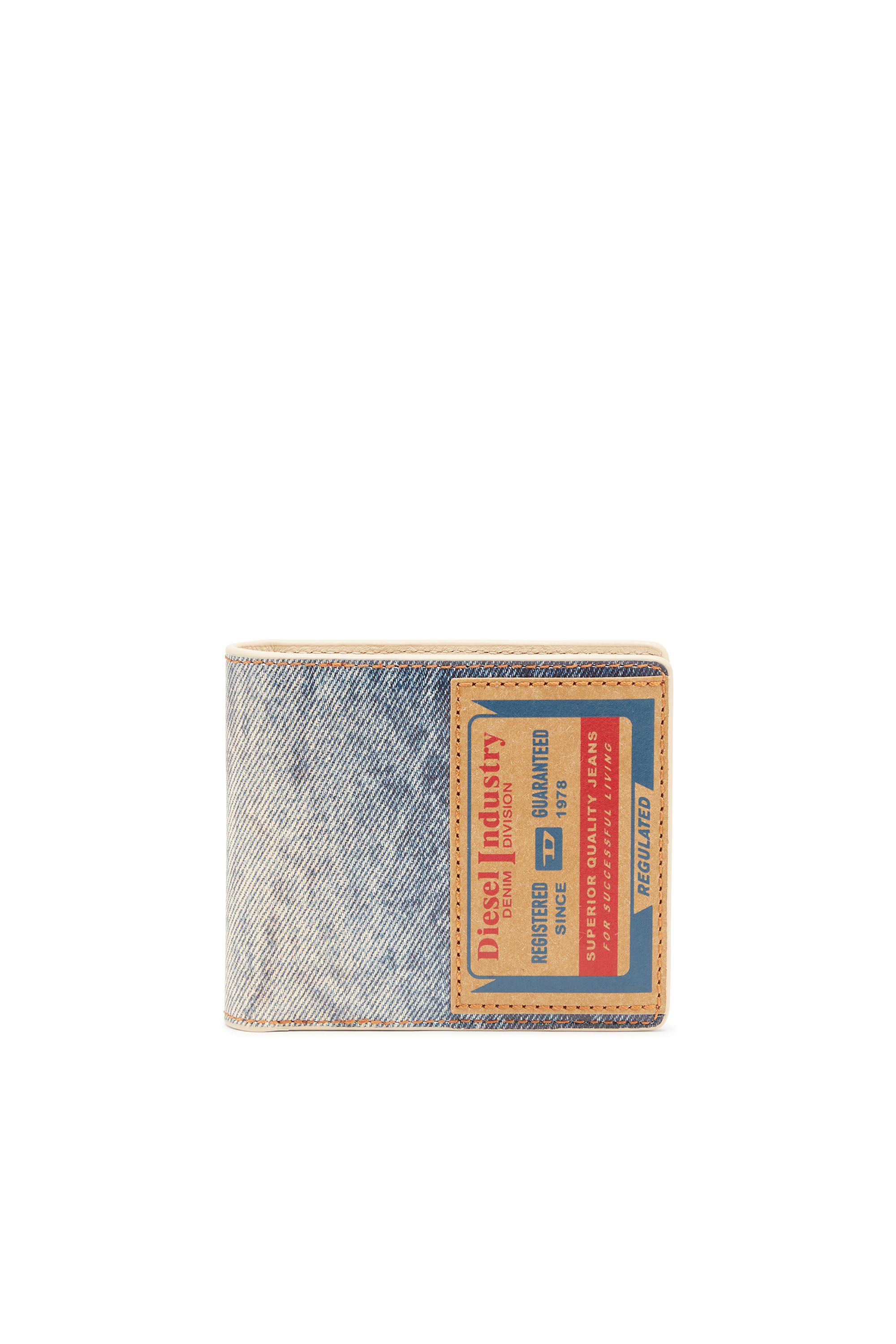 Diesel - Portefeuille à deux volets en cuir avec imprimé denim - Petits Portefeuilles - Homme - Bleu