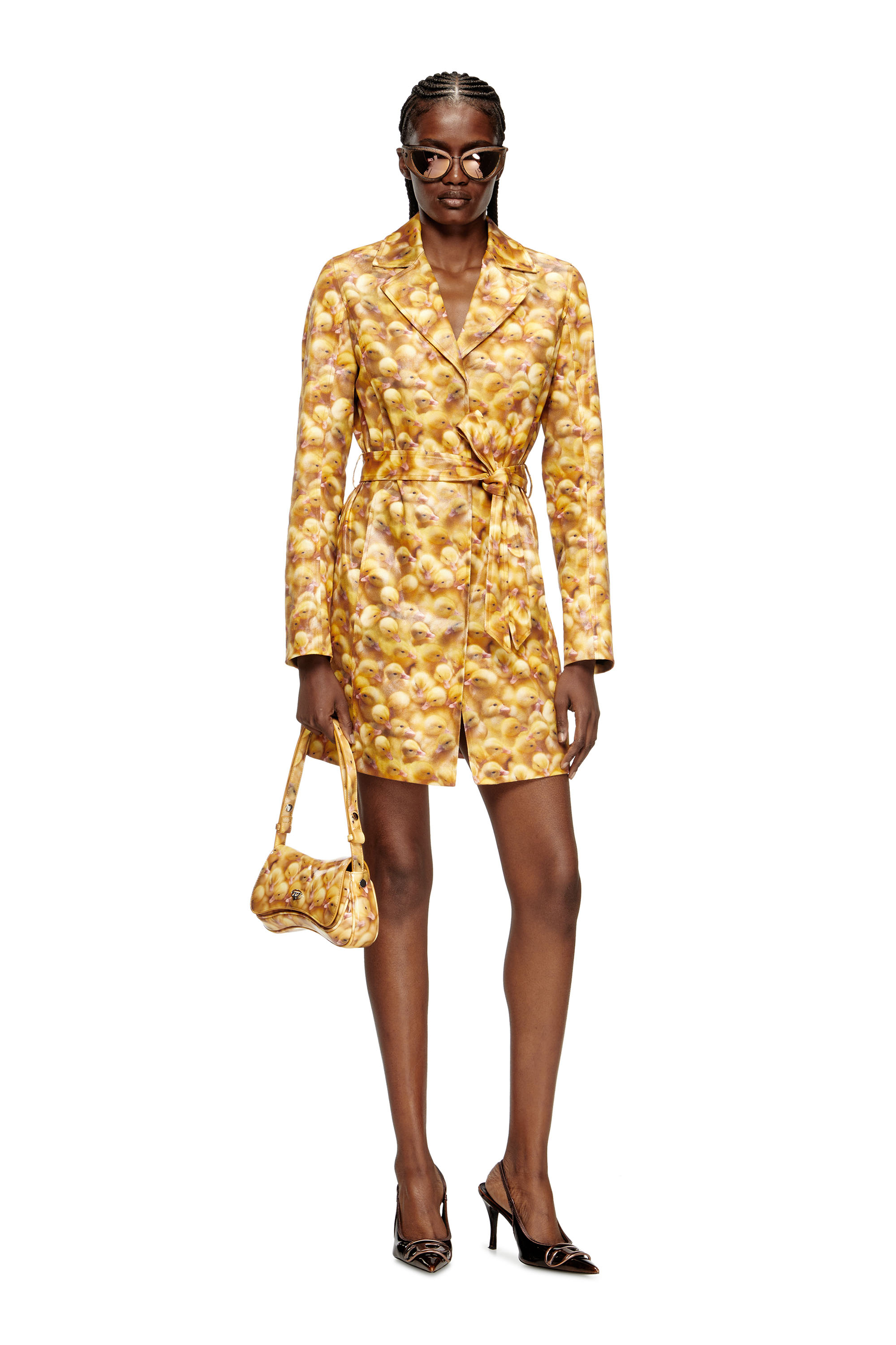 Diesel G-oji Duckling-print Belted Coat In Yellow