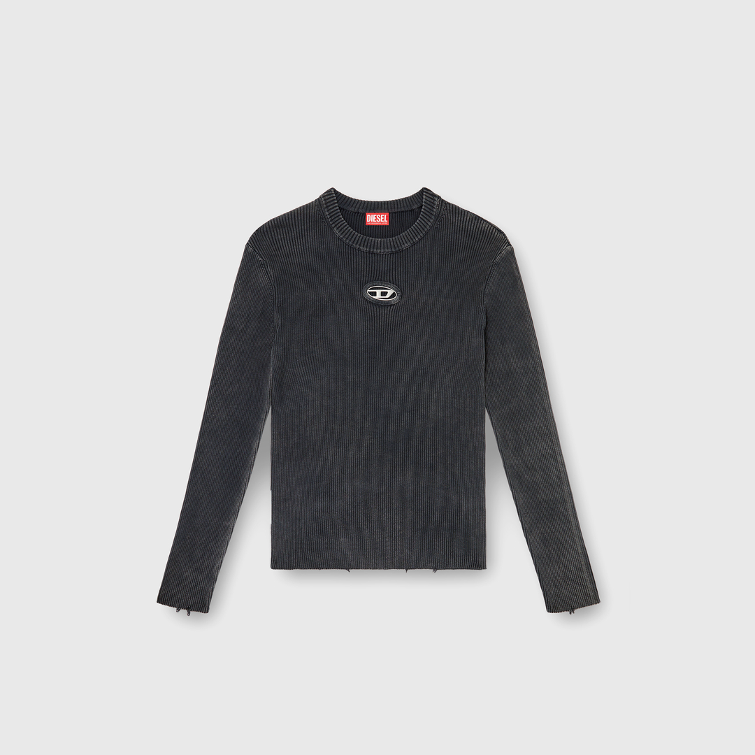 Diesel - Pull effet vieilli avec logo cut-out - T-Shirts - Homme - Noir