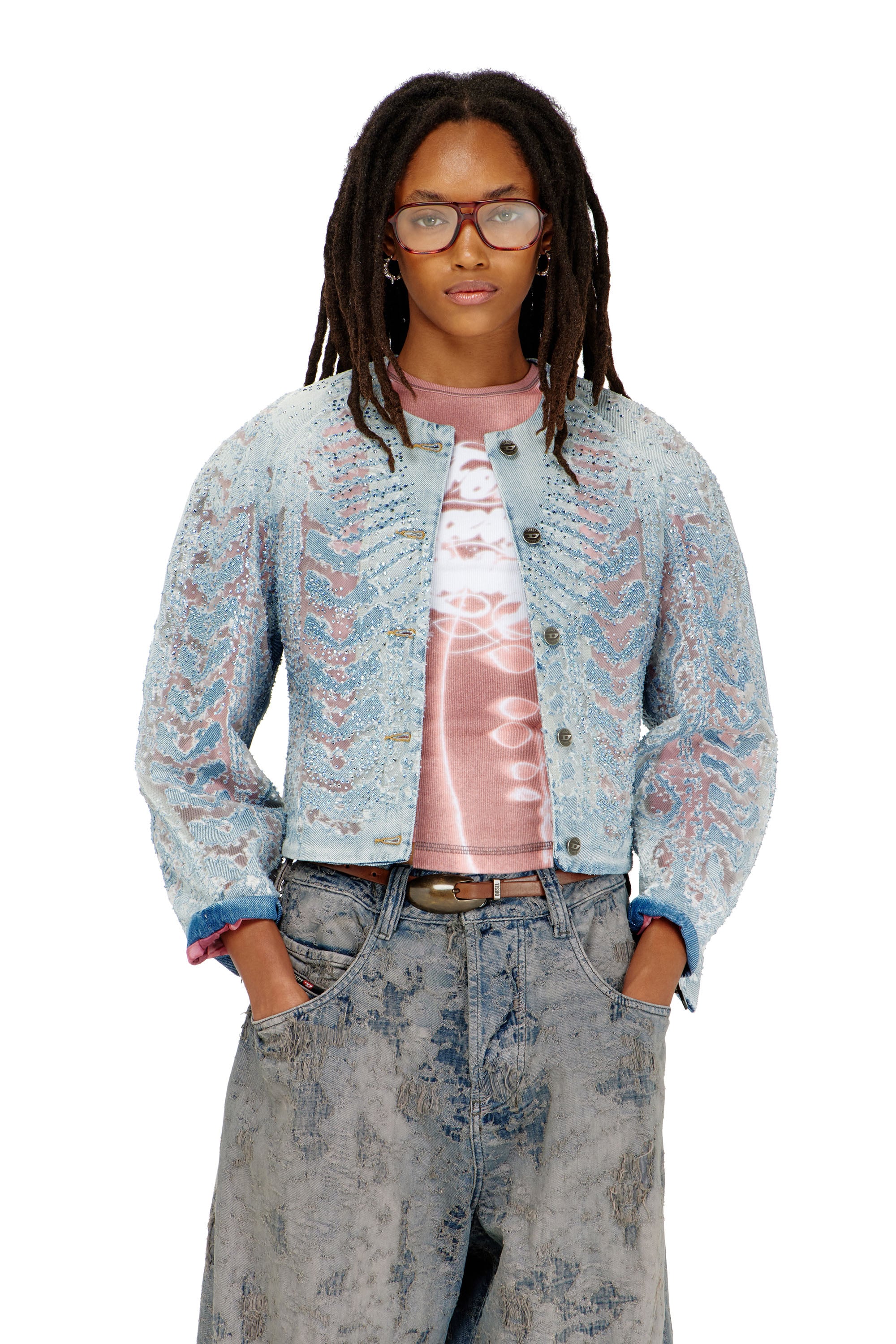 Diesel - Jacket in microstone devoré denim - Denim Jackets - Woman - Blue