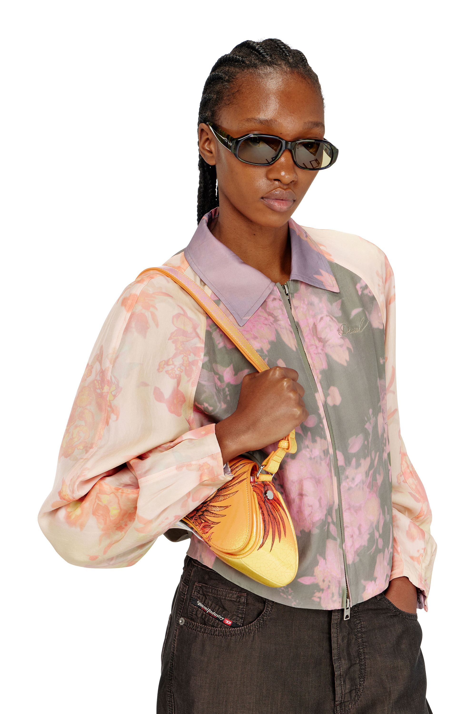 Diesel - G-ALENA, Woman's Floral bomber jacket in crinkled acetate in null - 5