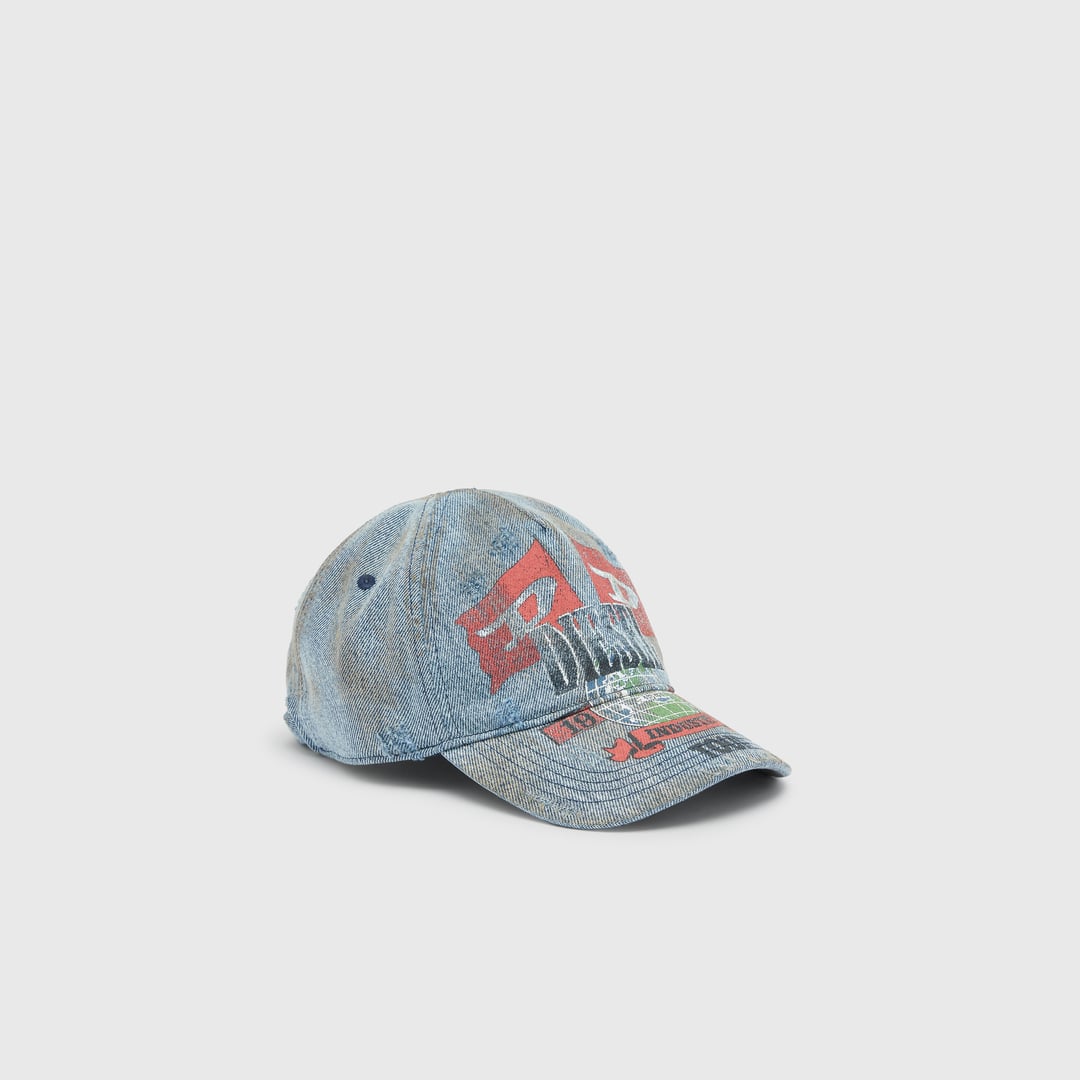 Diesel - Denim baseball cap with concert graphics - Caps - Man - Blue