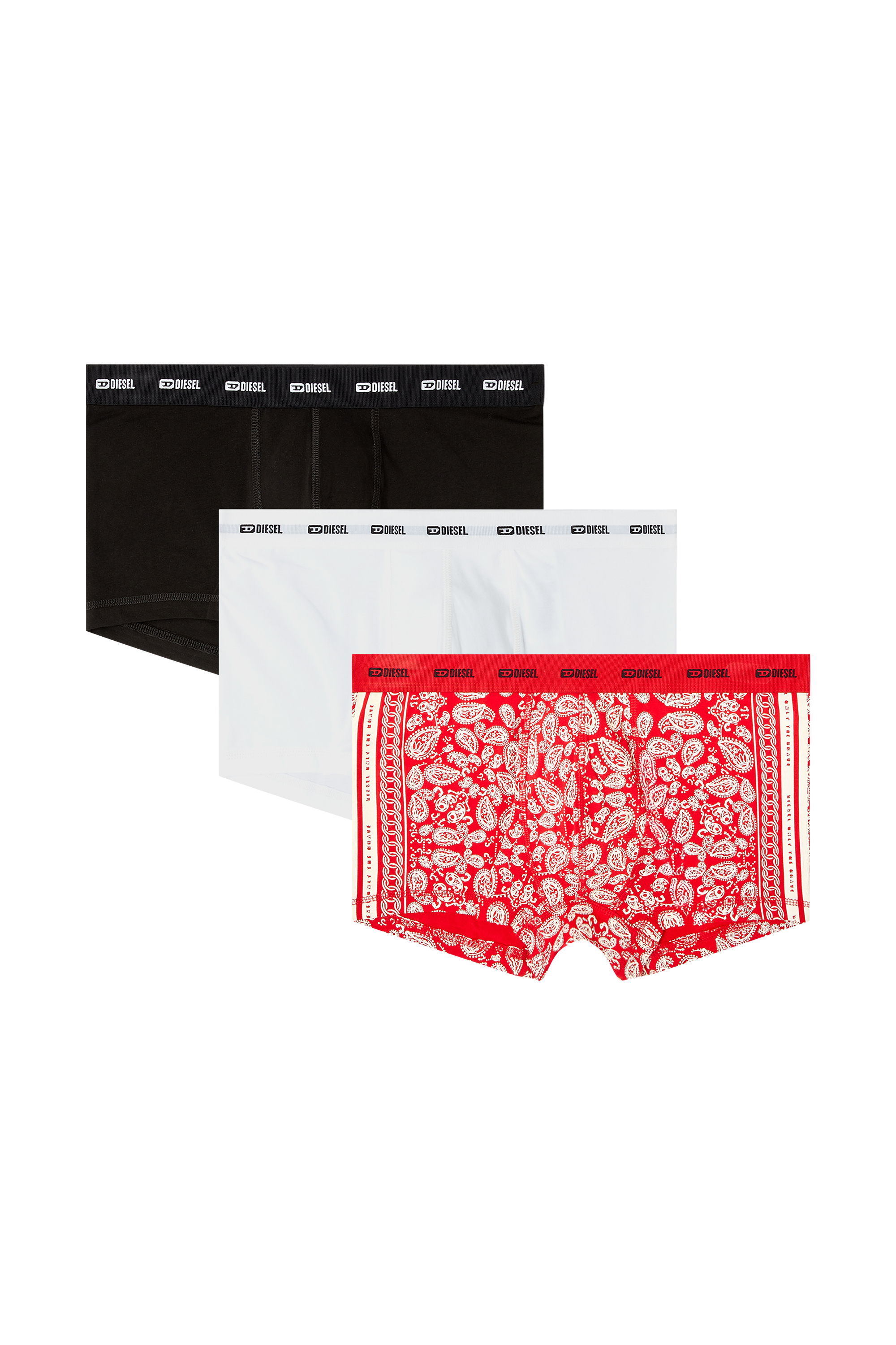 Diesel - DAMIEN-GFT-UTLT-3PACK, Man's 3-pack stretch cotton boxers in Red/White - 1