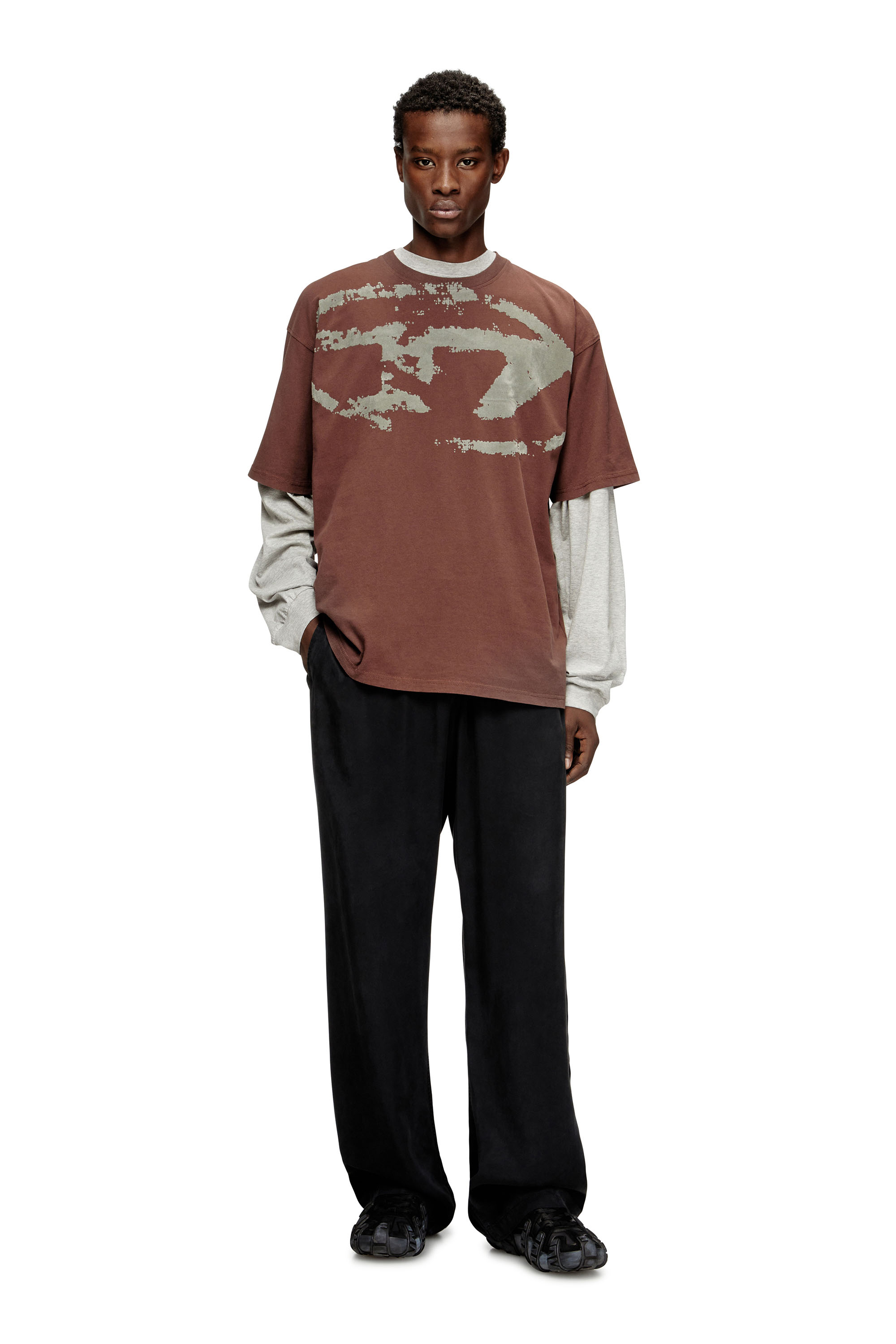 Diesel - T-BOXT-N14, Man's T-shirt with distressed flocked logo in Brown - 2
