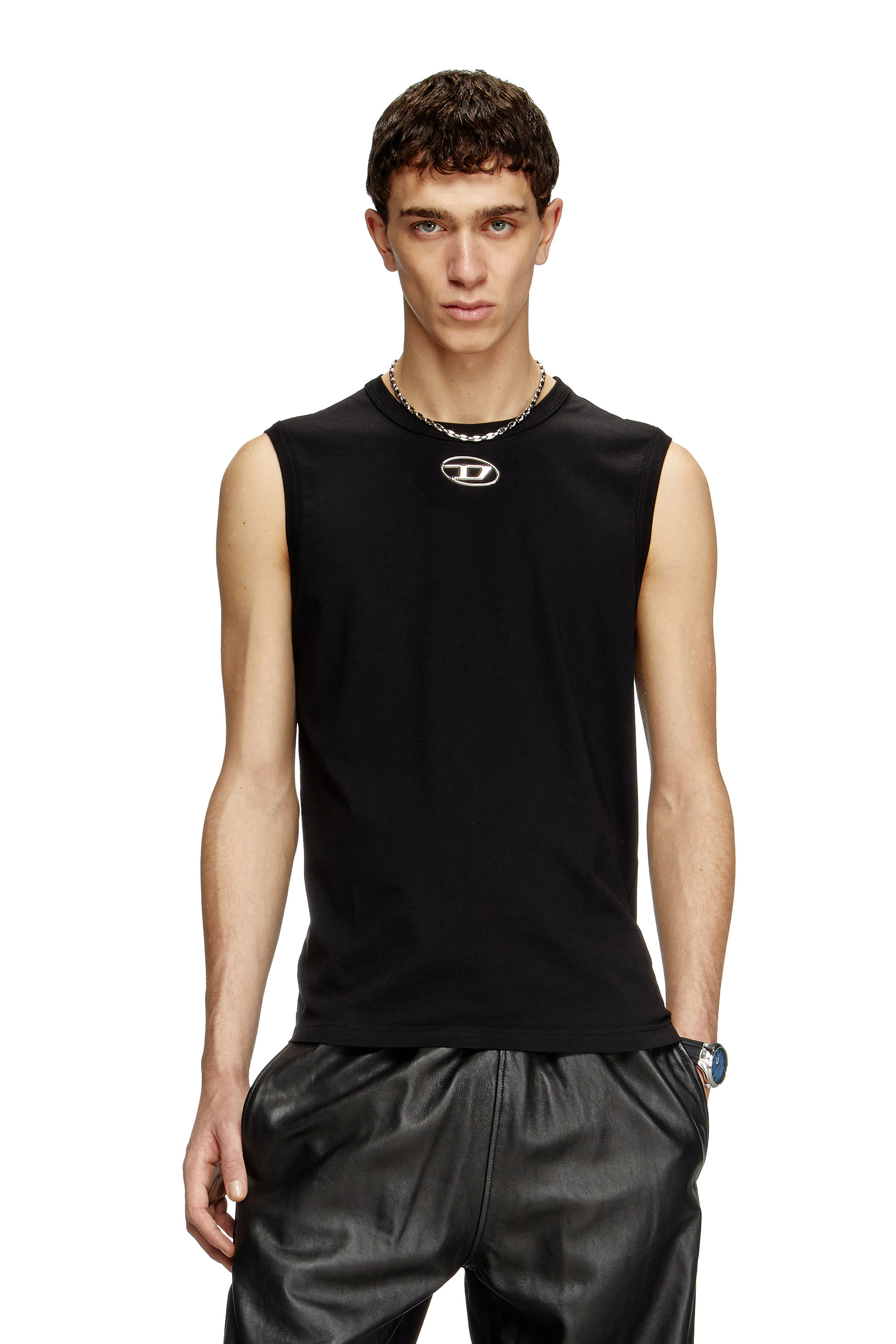 Diesel - Tank top with metallic Oval D - T-Shirts - Man - Black