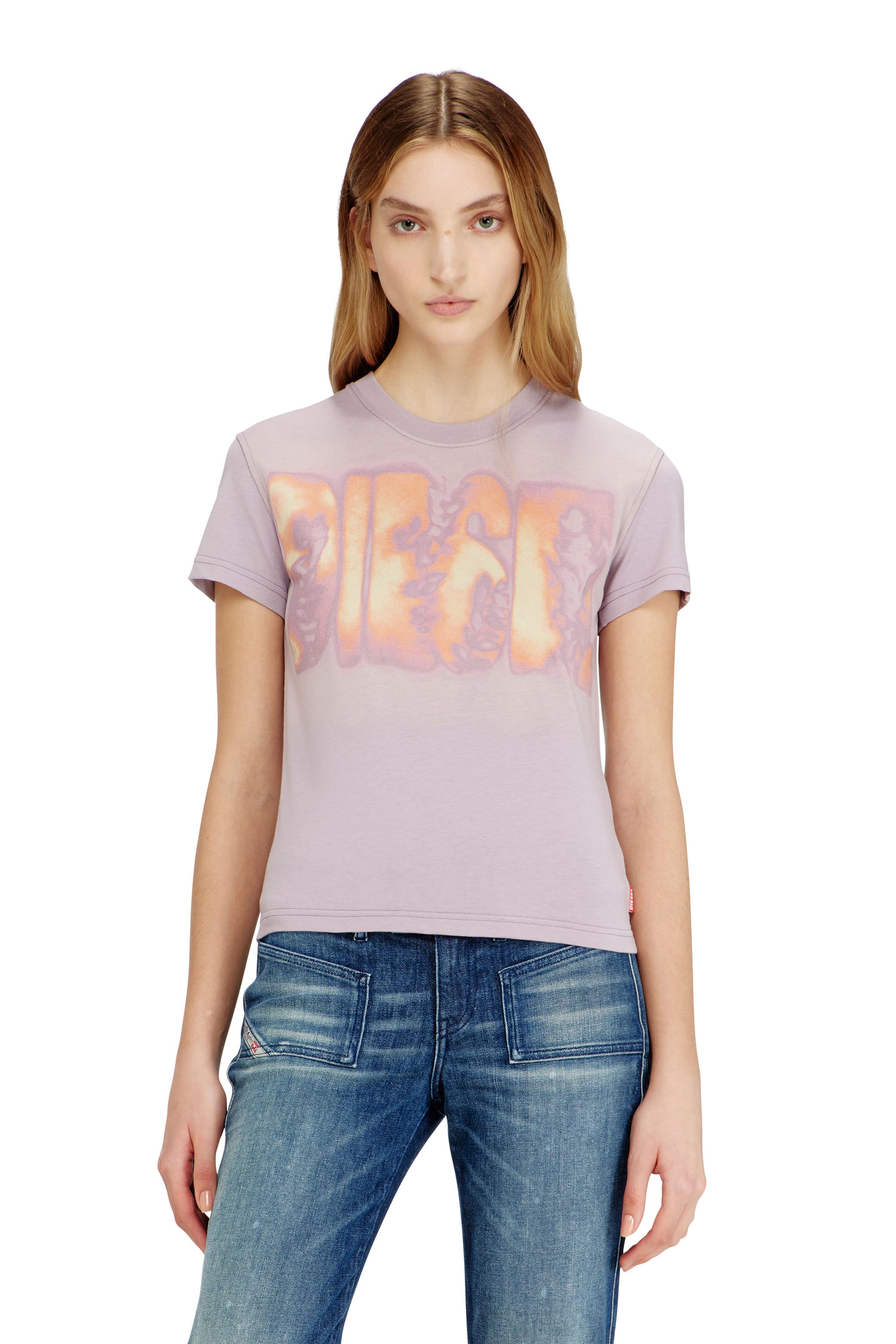 Diesel Women's Violet - Slim Jersey T-Shirt With Graphic Print - T-Shirts - Woman Extra Small