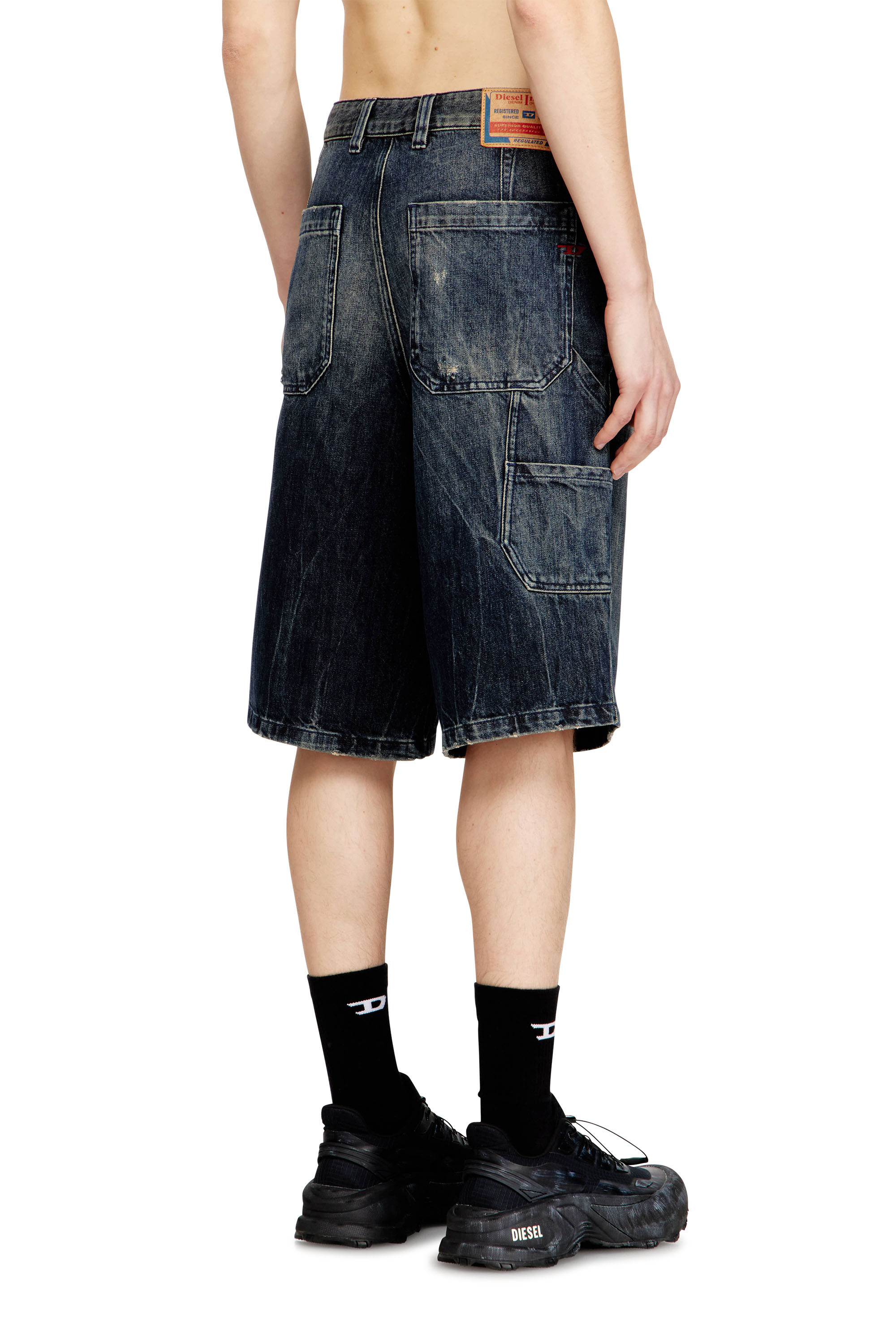 Diesel - D-LIVERY-W-SHORT, Man's Relaxed-fit denim shorts with abrasions in Dark Blue - 3