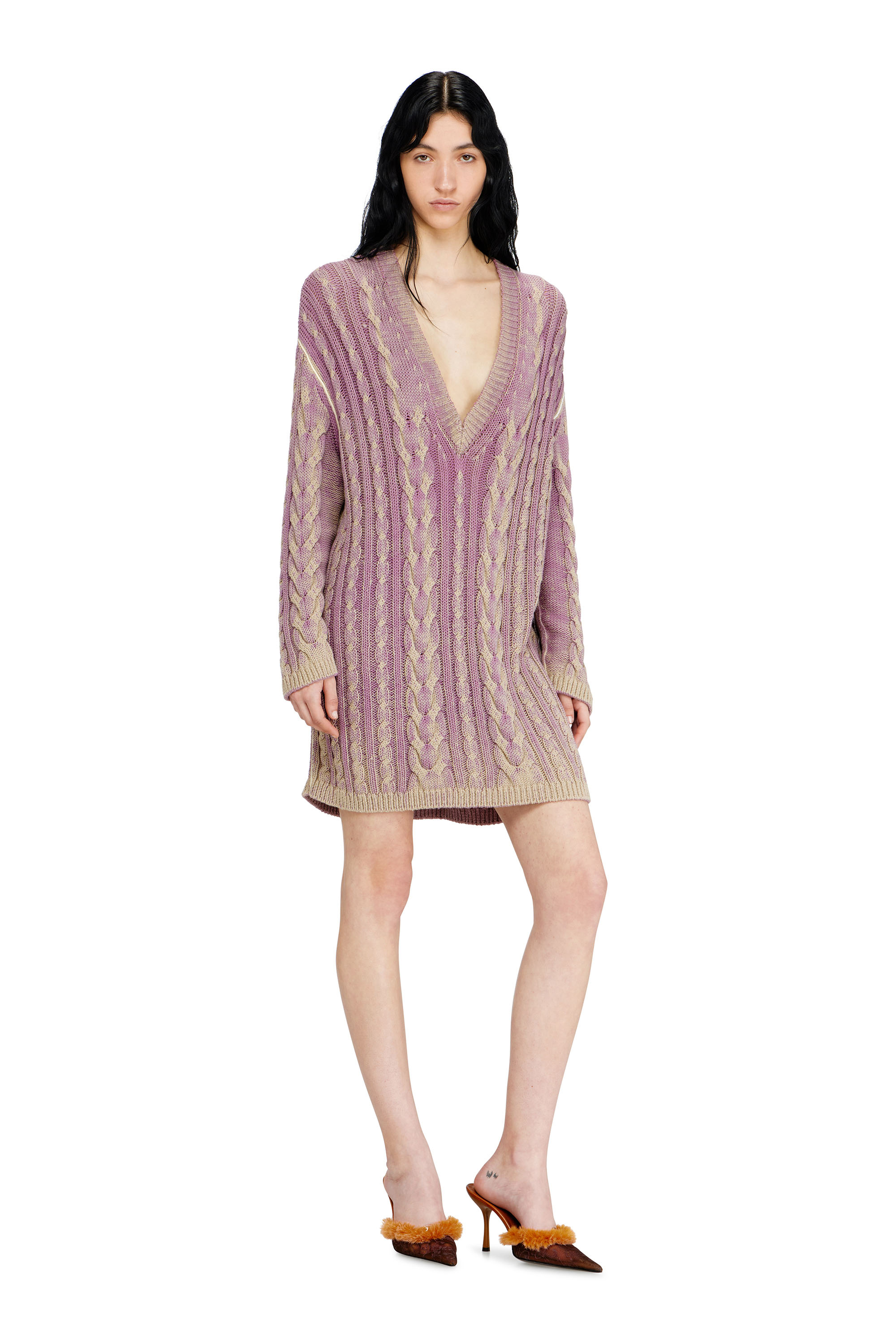 Diesel Ženský Violet - Short Sweater Dress In Cable Knit - Dresses - Woman Médium