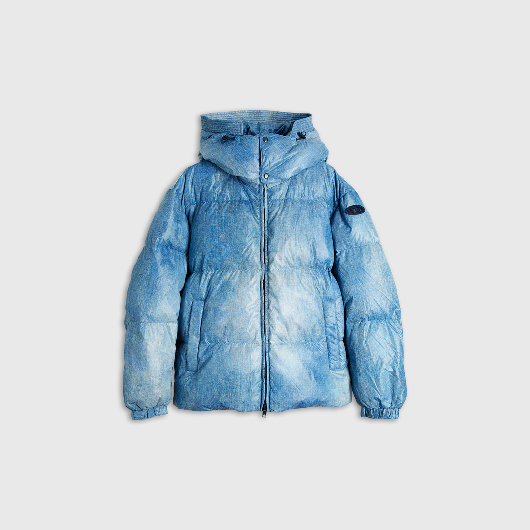 Diesel - Doudoune à capuche avec imprimé effet denim - Vestes d'hiver - Homme - Bleu