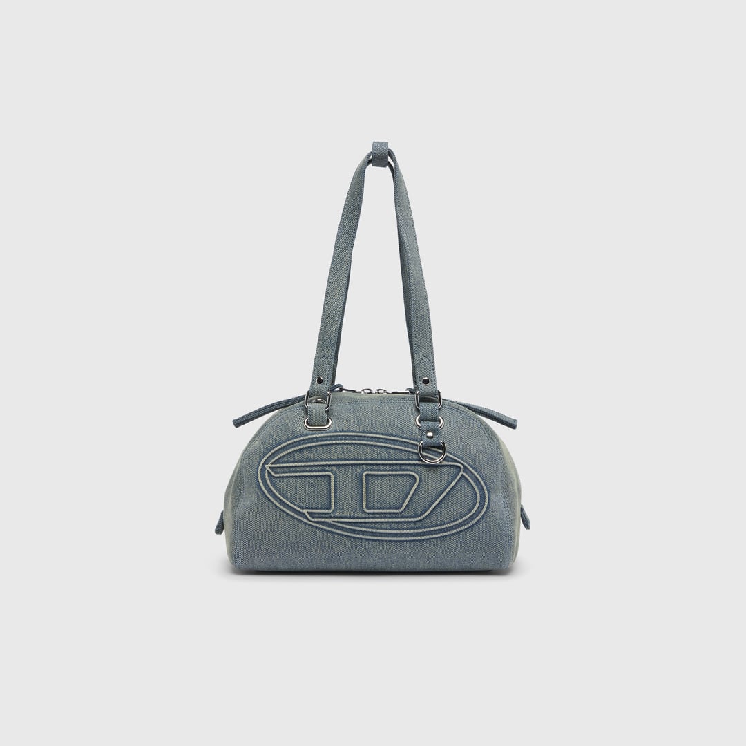 Diesel - 1DR Dome-Shoulder bag in denim with Oval D logo - Shoulder Bags - Unisex - Blue