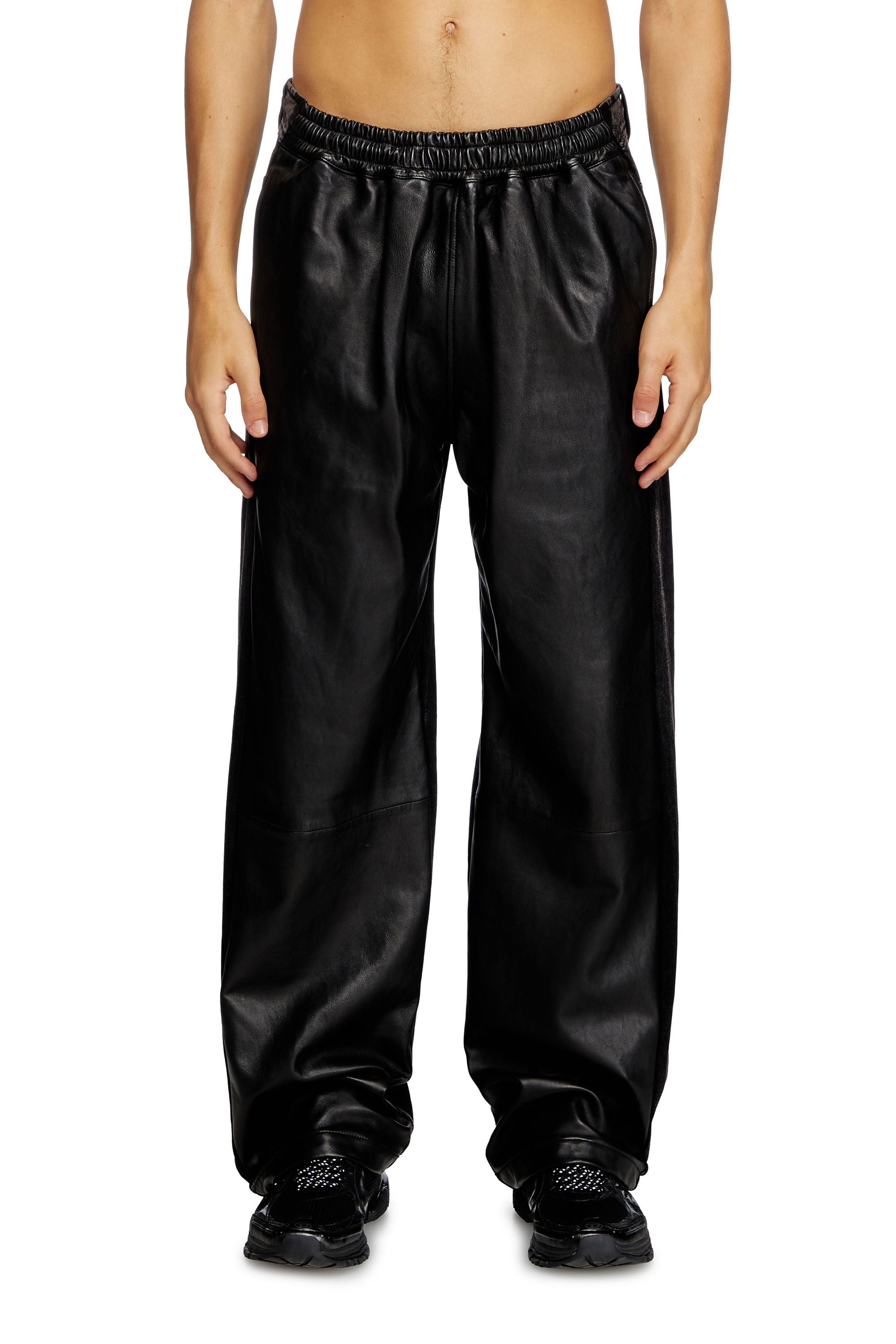Diesel - P-OCHS, Man's Hybrid denim and leather pants in Black - 2