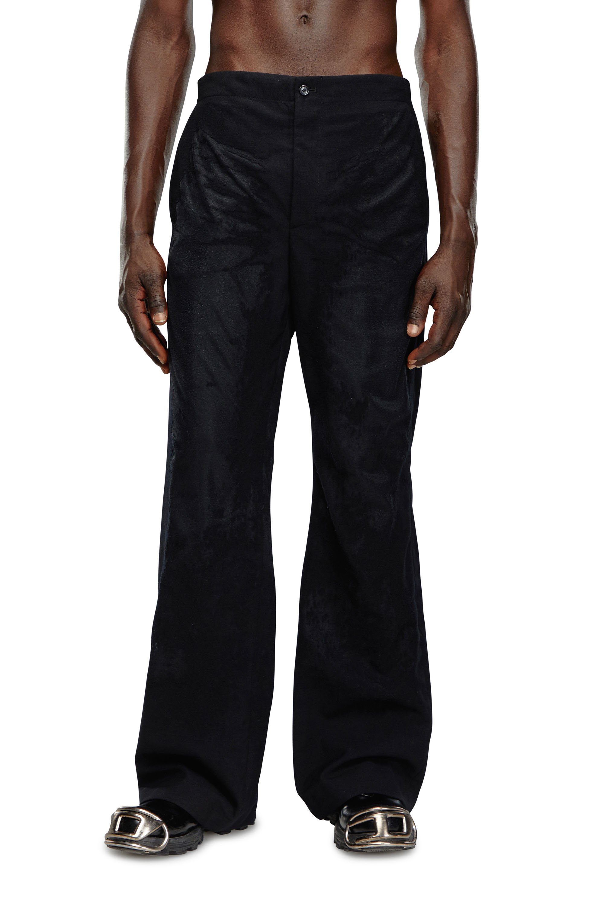 Diesel - Pantalon en laine fraiche avec effet dévoré - Pantalons - Homme - Noir