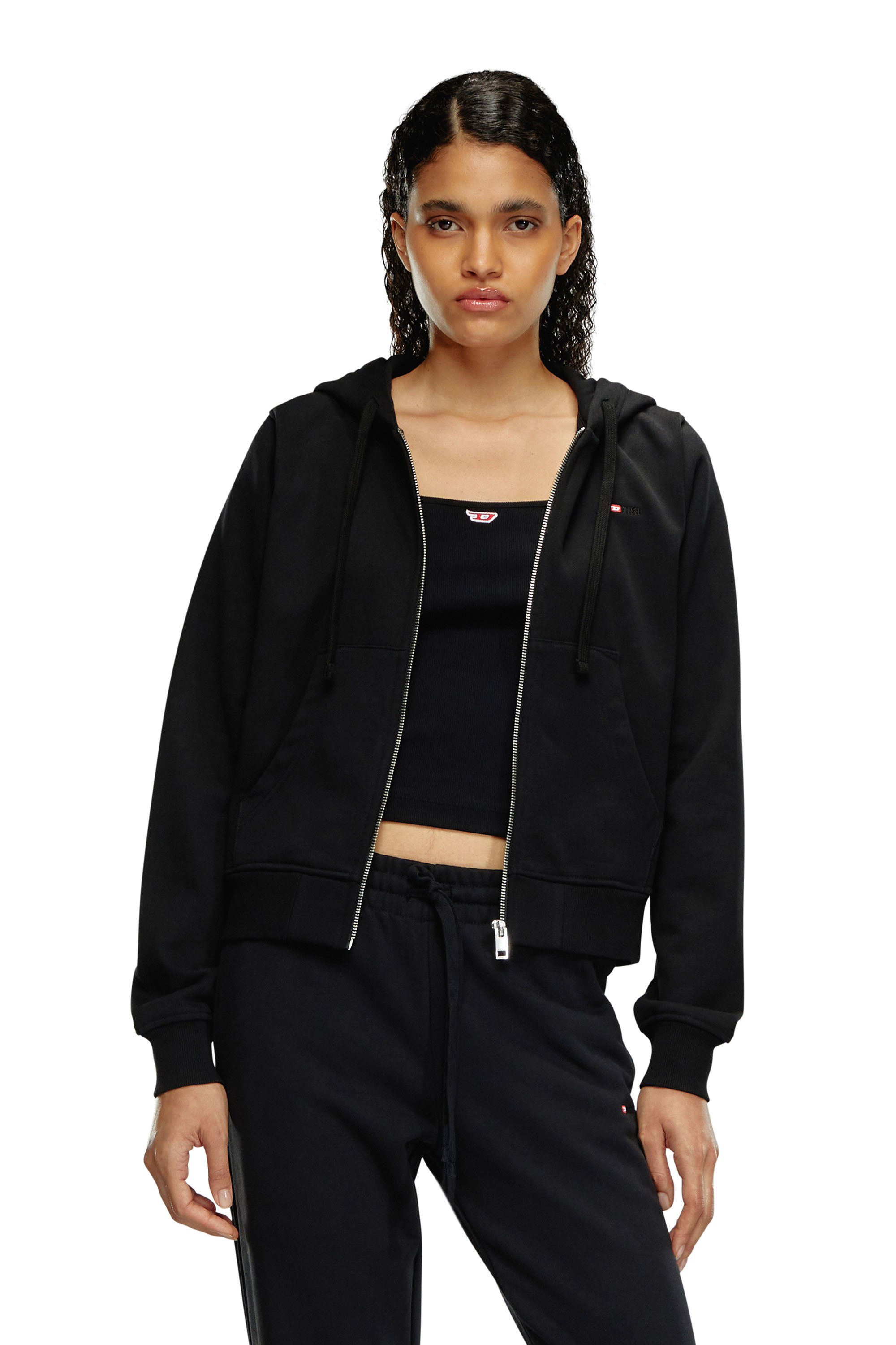 Diesel - Sweat-shirt à capuche avec micro logo brodé - Pull Cotton - Femme - Noir