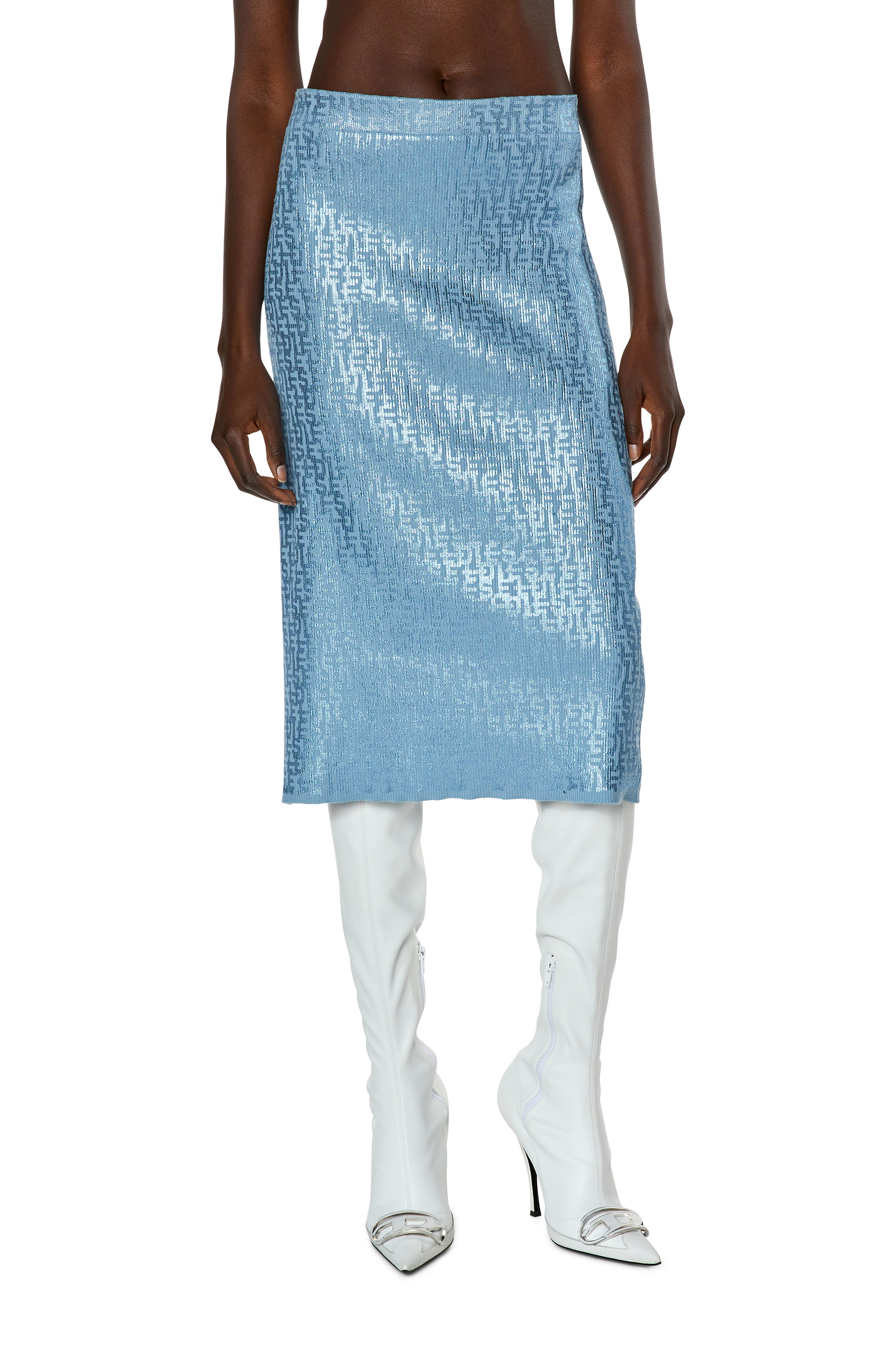 Diesel - Midi skirt with metallic monogram print - Skirts - Woman - Blue