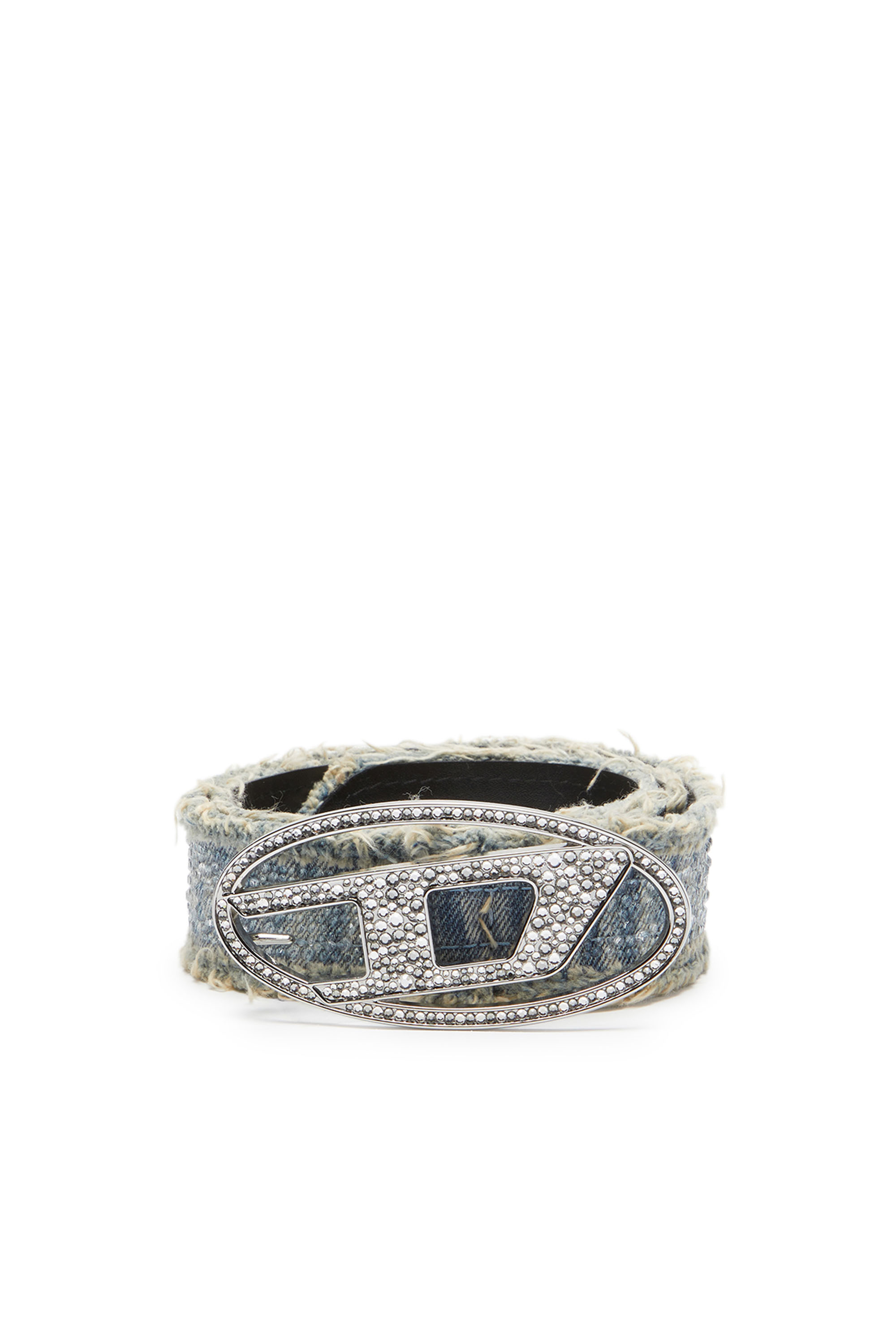 DIESEL LEATHER-BACKED DENIM BELT WITH CRYSTALS