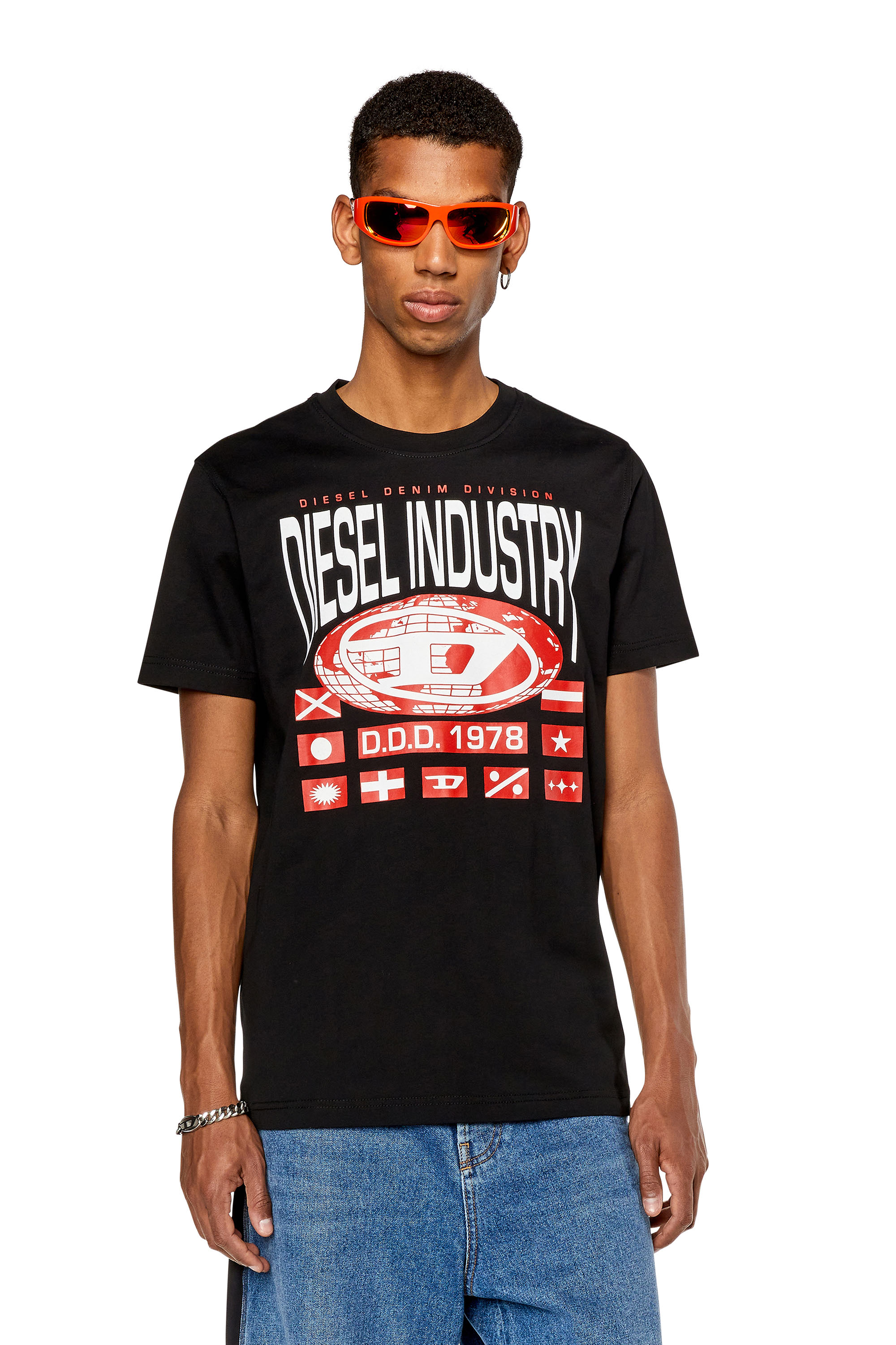 Diesel - T-shirt with globe oval D print - T-Shirts - Man - Black