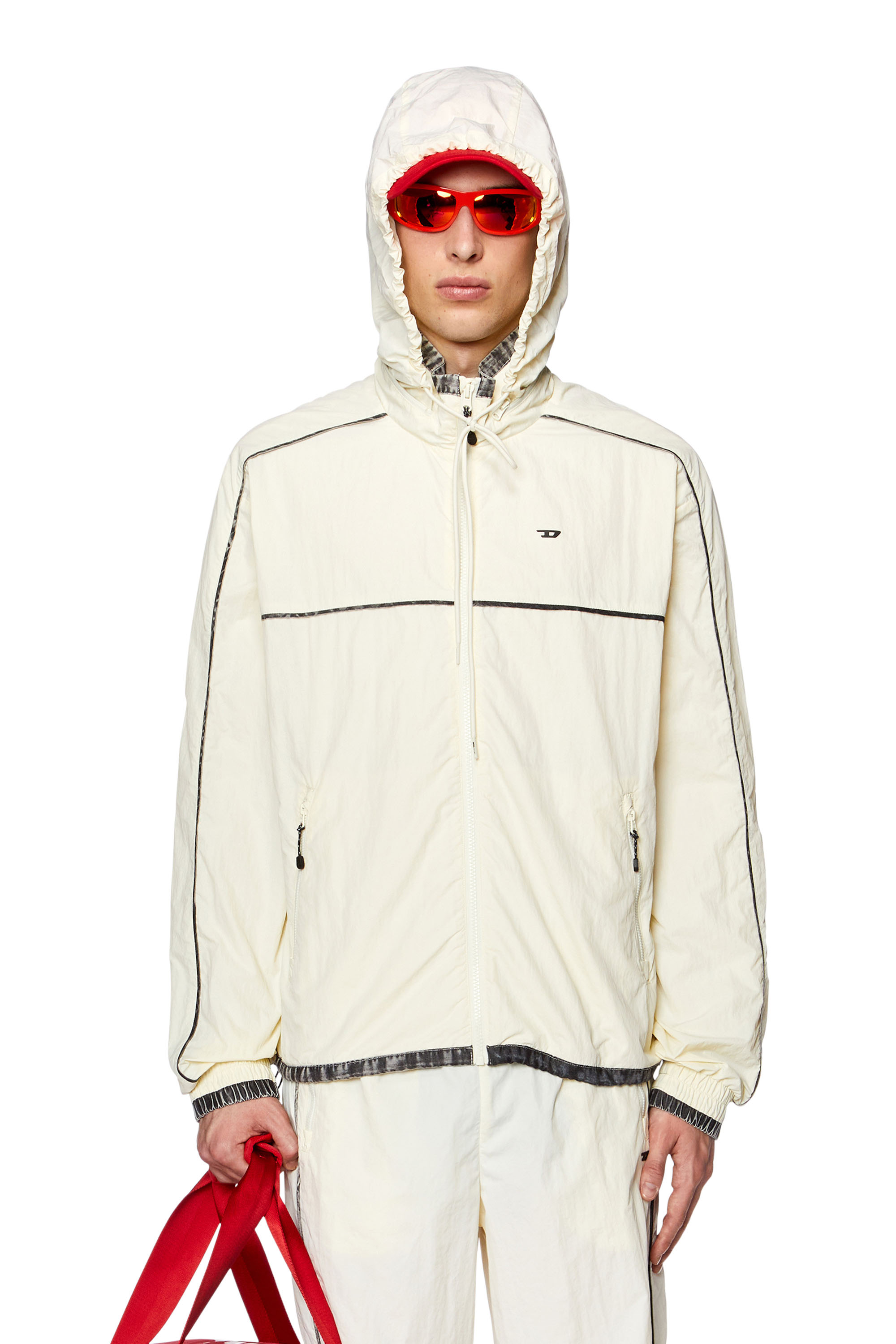 Diesel Anorak Con Cappuccio Rifinito A Contrasto In White