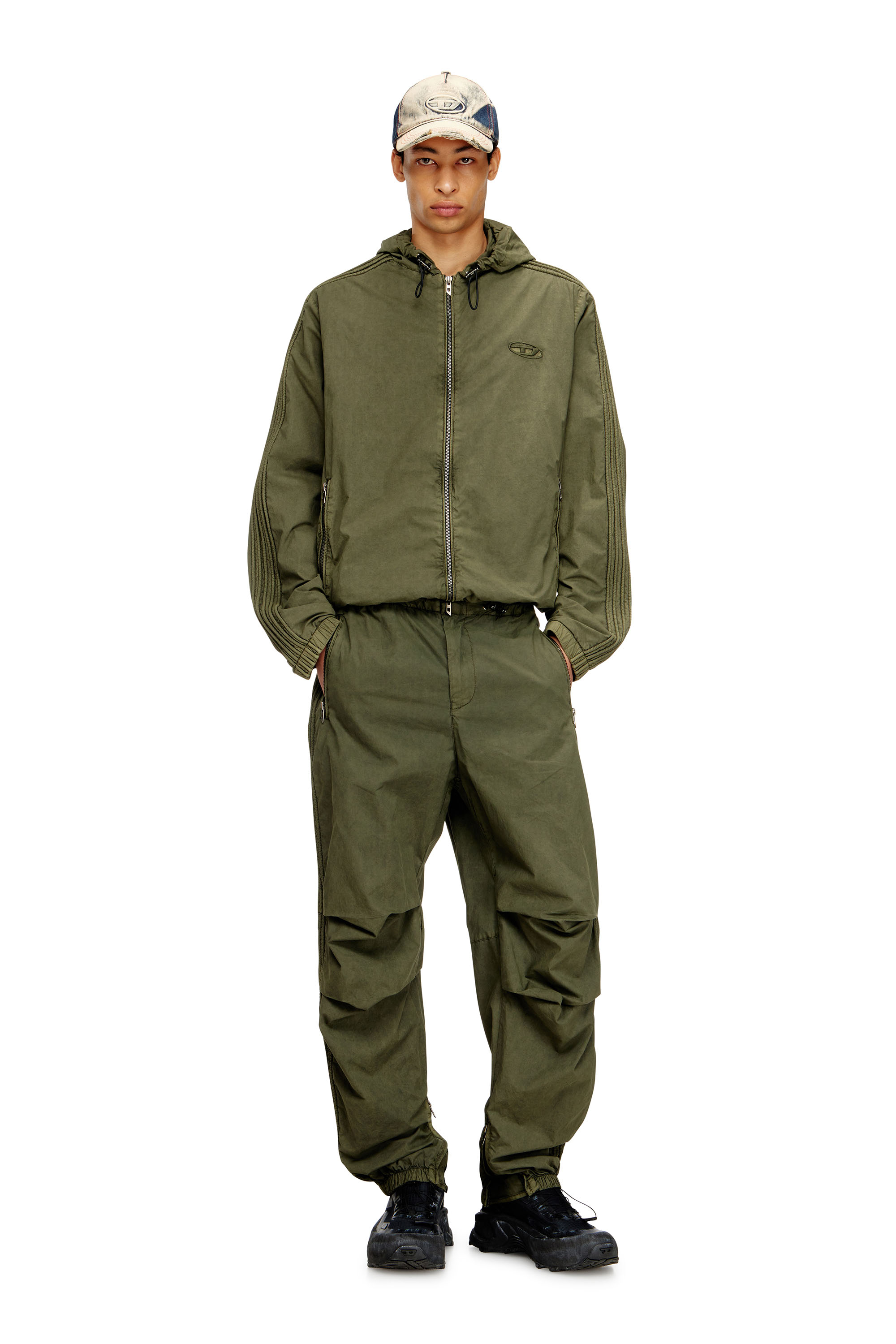 Diesel - J-STITCH, Man's Hooded zip-up jacket in cotton poplin in Military Green - 1