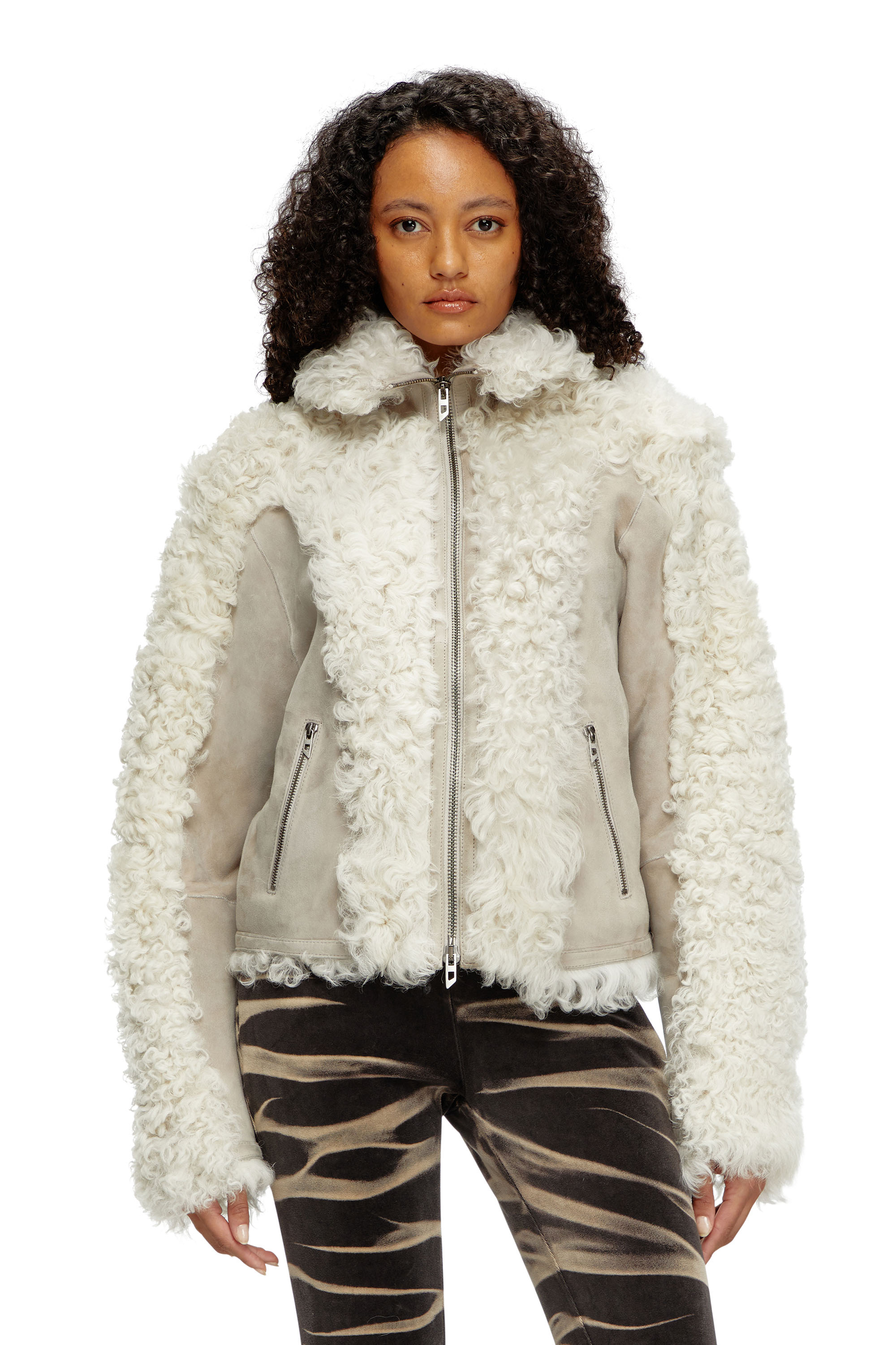 Shop Diesel Shearling Jacket In White