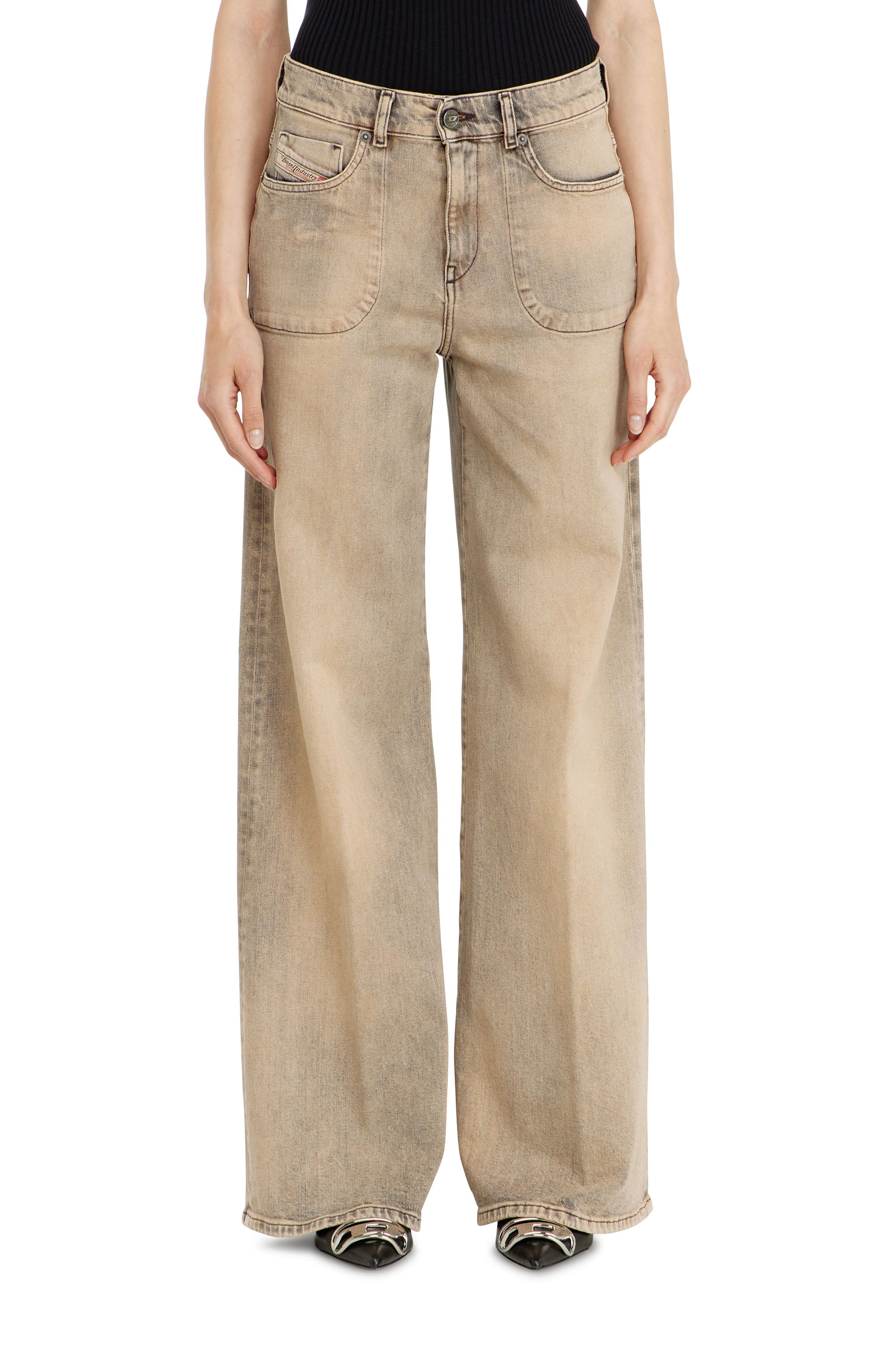 Diesel Vrouw Beige Flare Jeans Regular Waist 1978 D-Akemi,, Zip Fly Maat 23
