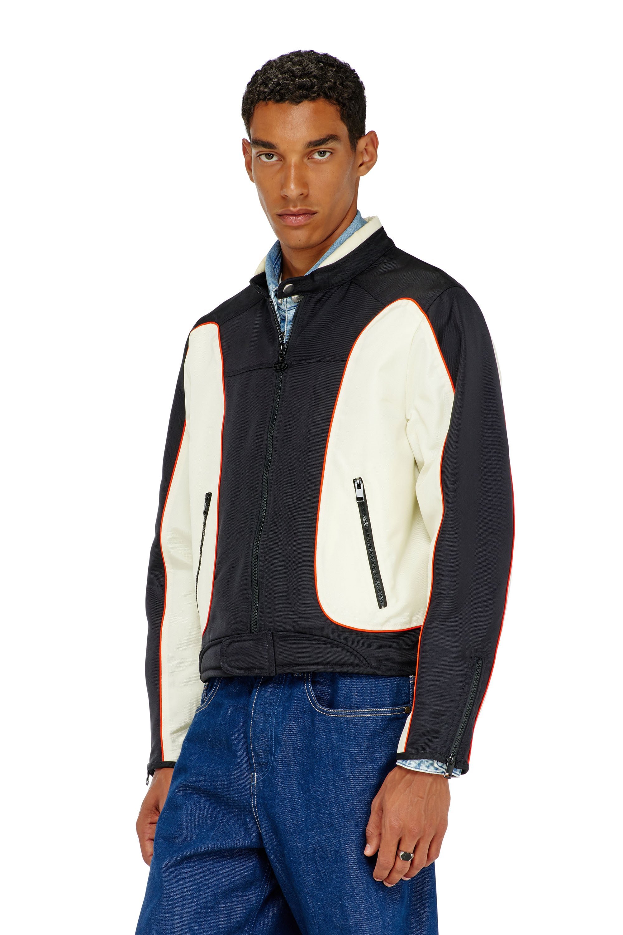 Diesel - Colour-block biker jacket with piping - Jackets - Man - Multicolor