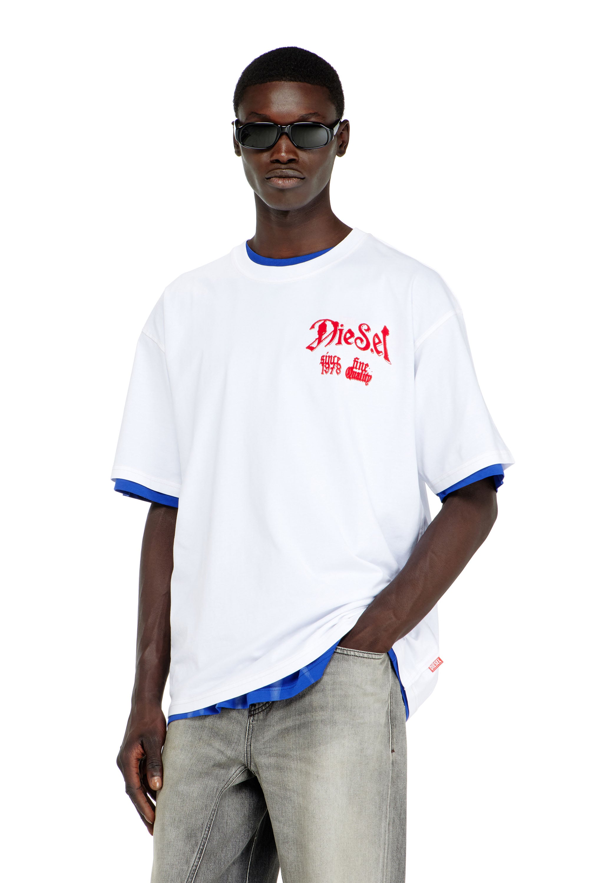 Diesel Bianco Uomo - T-Shirt In Cotone Con Grafica In Flock - T-Shirts Xxl