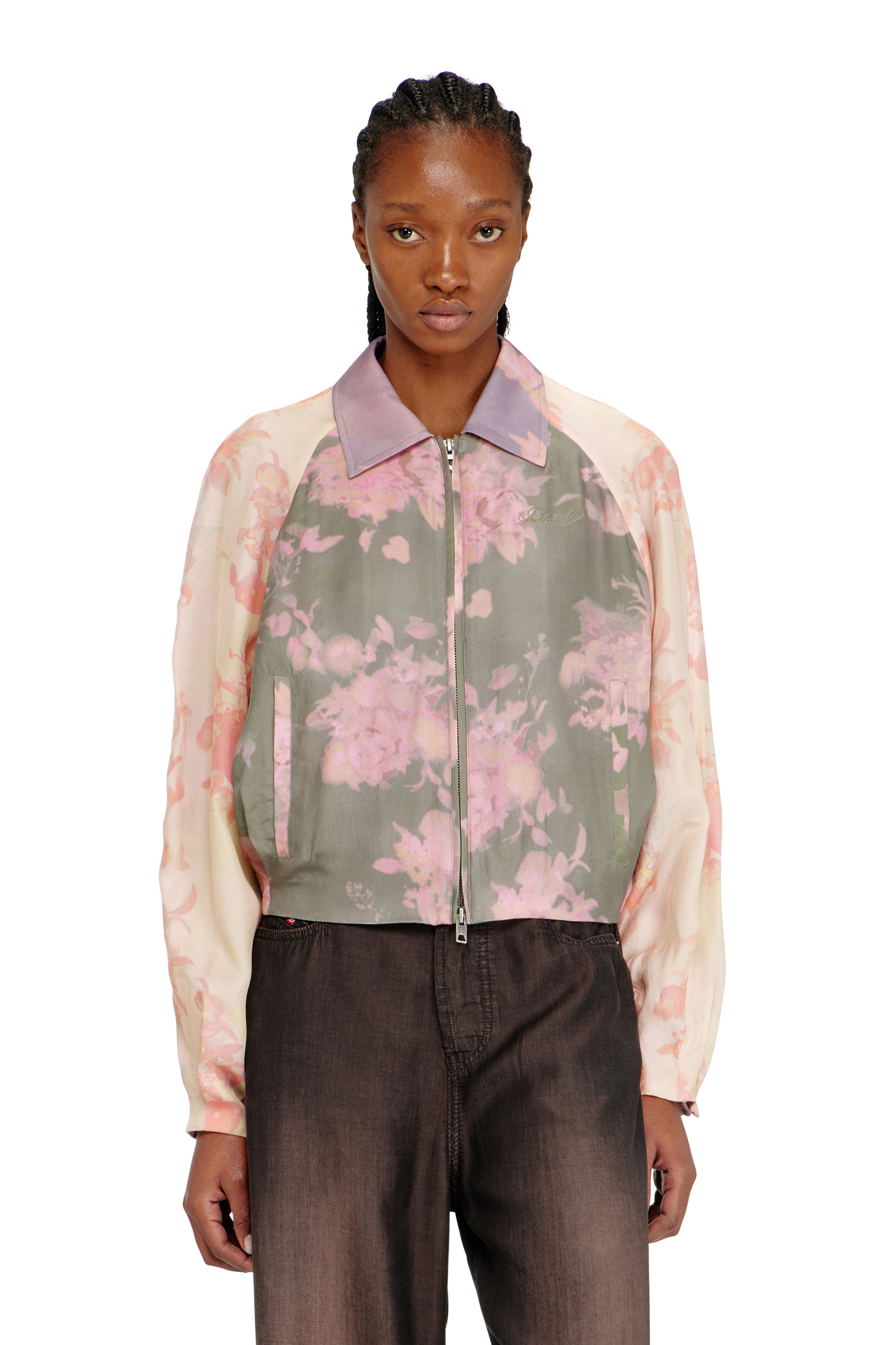 Diesel Women's Multicolor - Floral Bomber Jacket In Crinkled Acetate - Jackets - Woman Size 42
