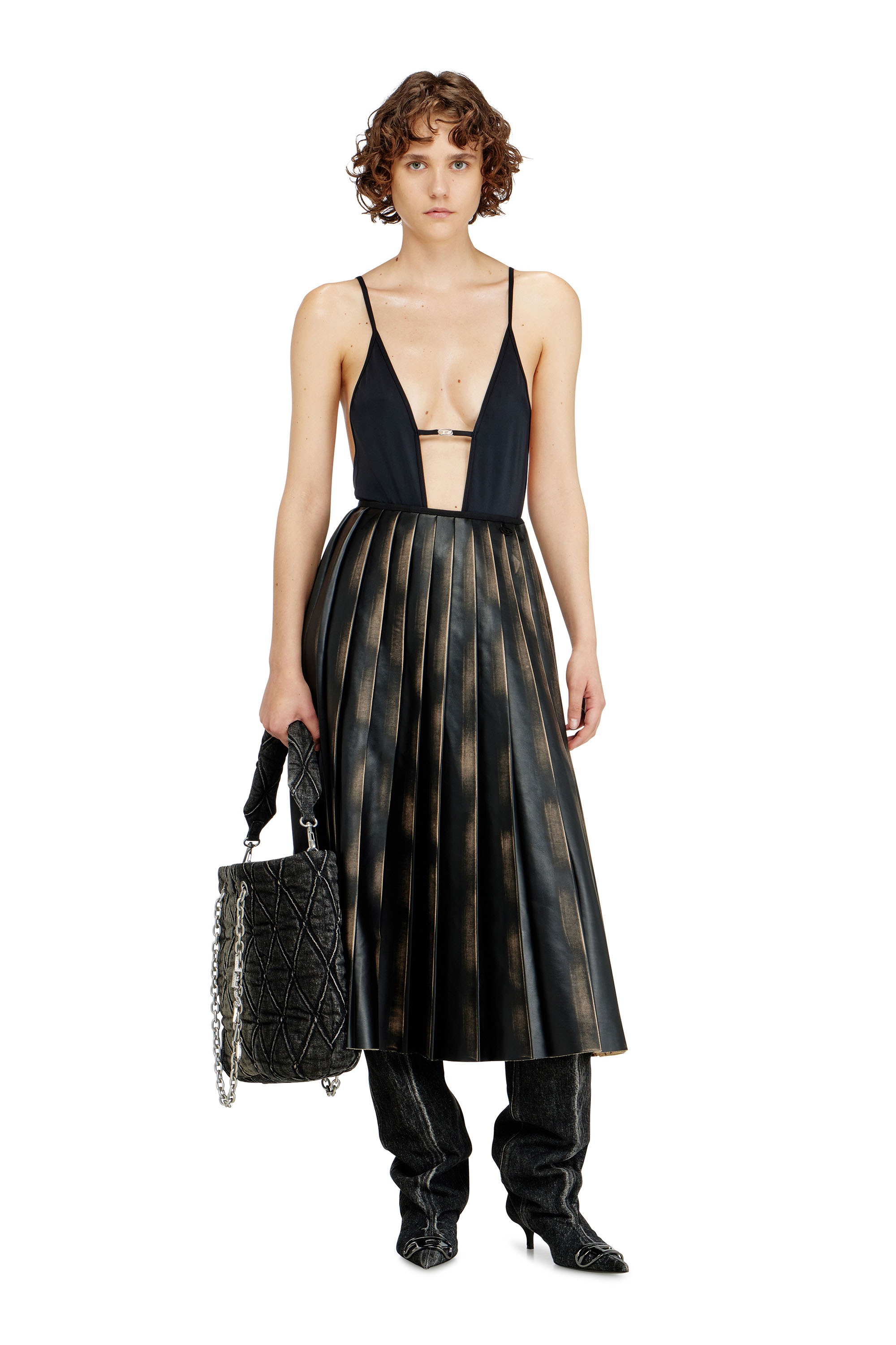 Diesel - DAISY-DNM, Woman's Swimsuit in nylon with deep neckline in Black - 4