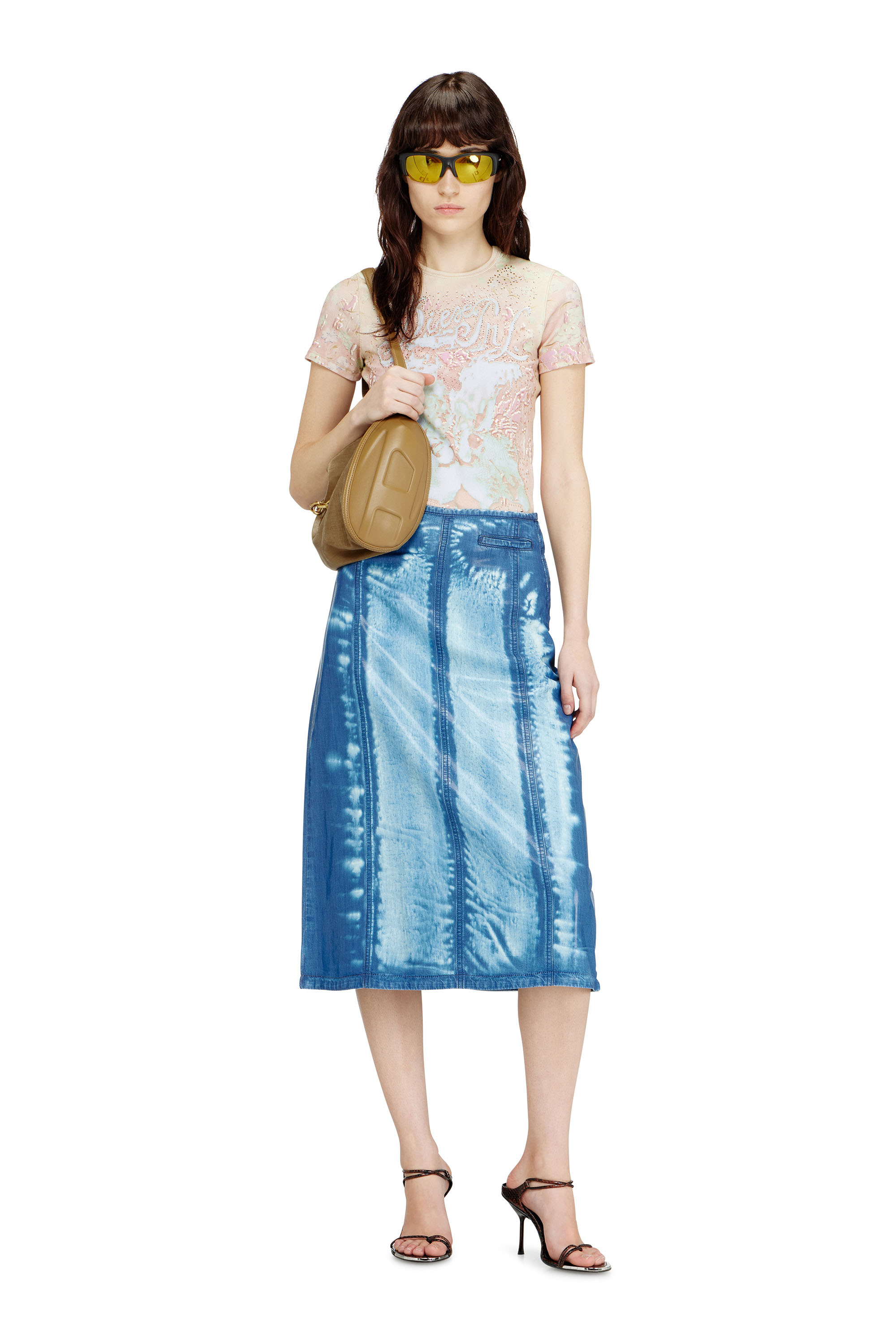 Diesel - T-BRIL, Woman's Animalier-print top with crystals in Pink - 1