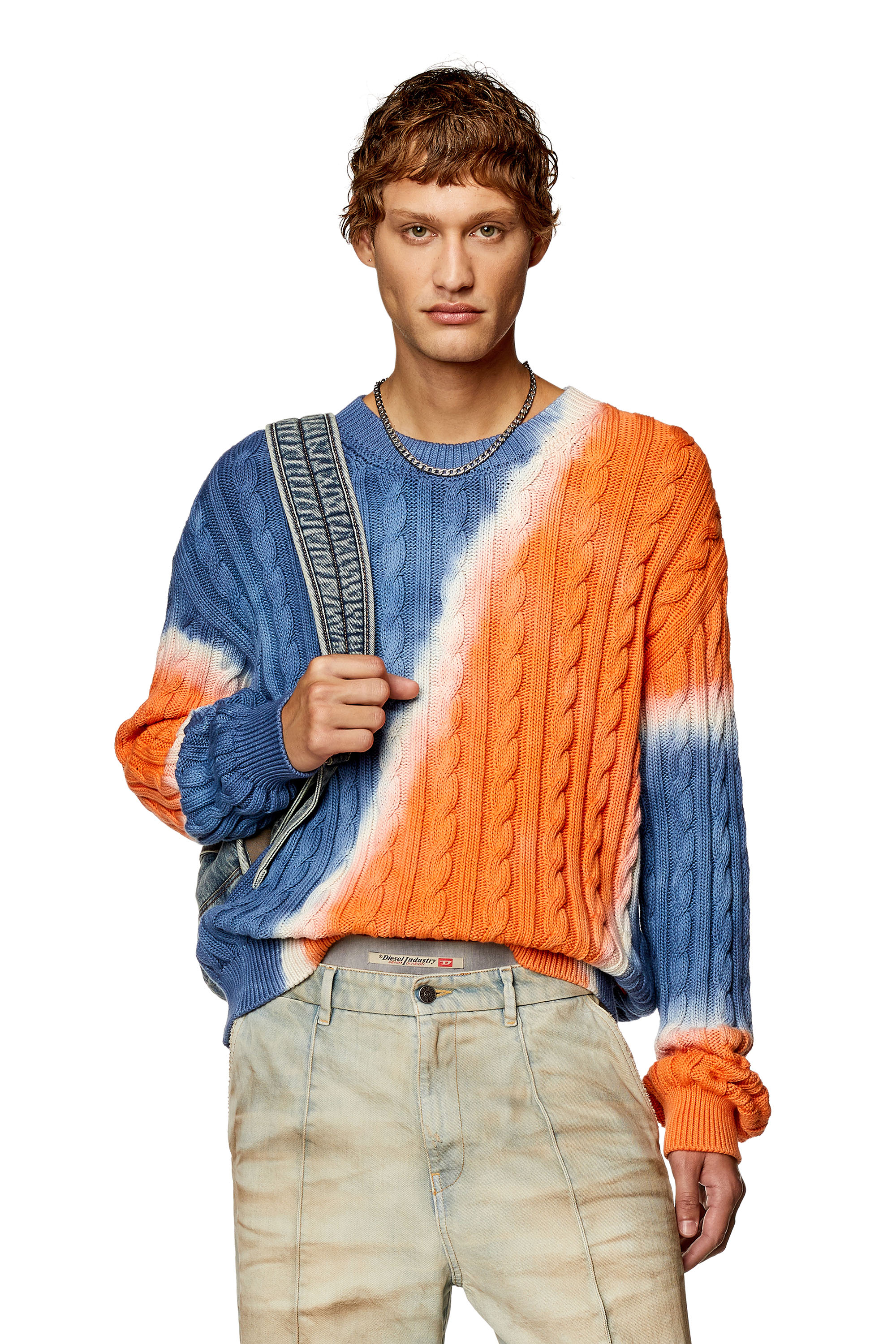 Diesel Tie-dye Jumper In Cable-knit Cotton In Multicolor