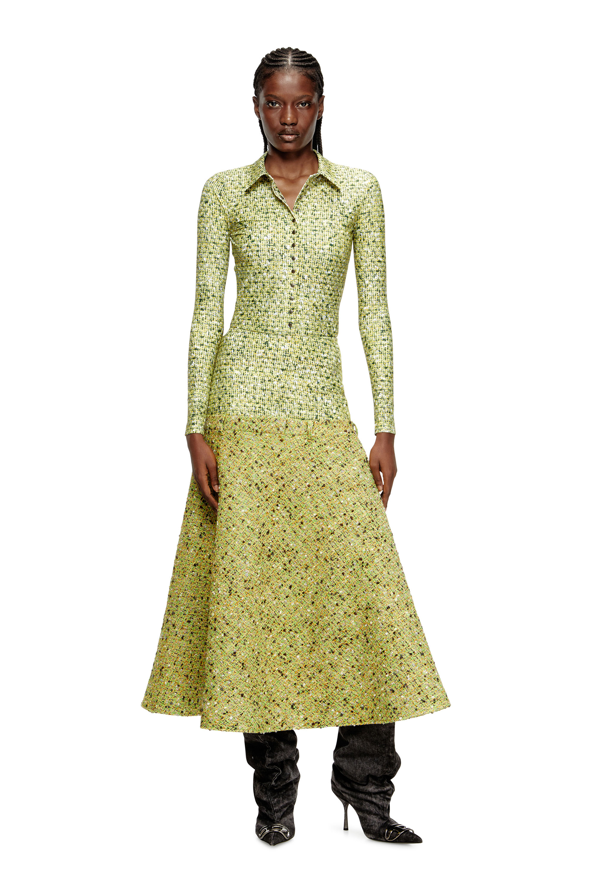 Diesel - C-ELAZ-BC, Woman's Stretch fabric shirt with boucl&eacute; print in Yellow - 1