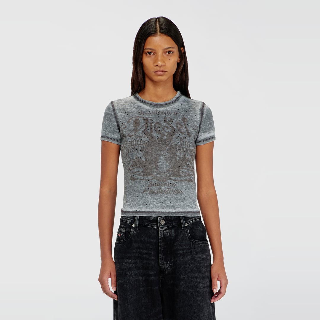 Diesel - Slim jersey T-shirt with print and studs - T-Shirts - Woman - Multicolor