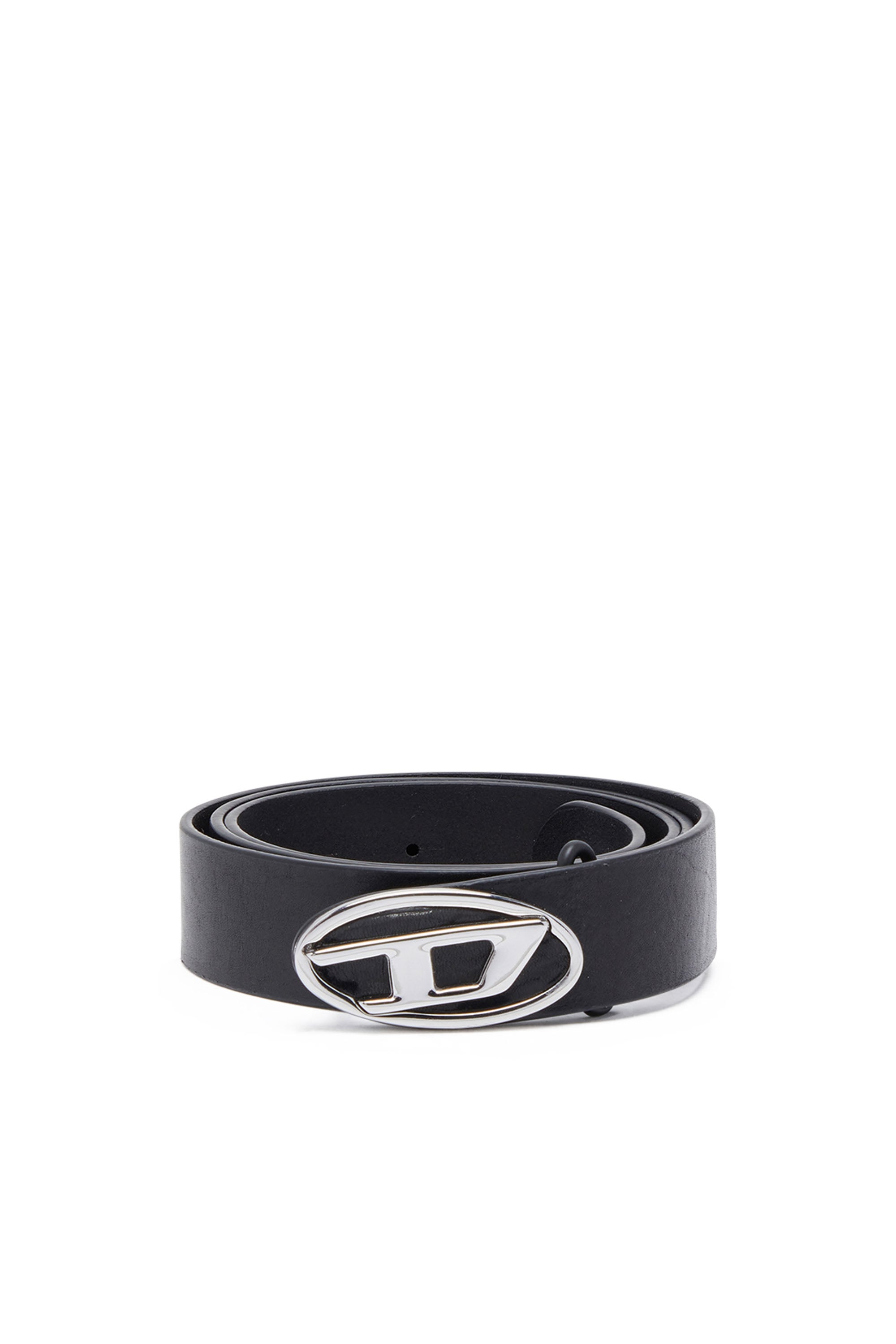 Diesel Men's Black - 2.9Cm Leather Belt With Oval D Logo - Belts - Man Size 90