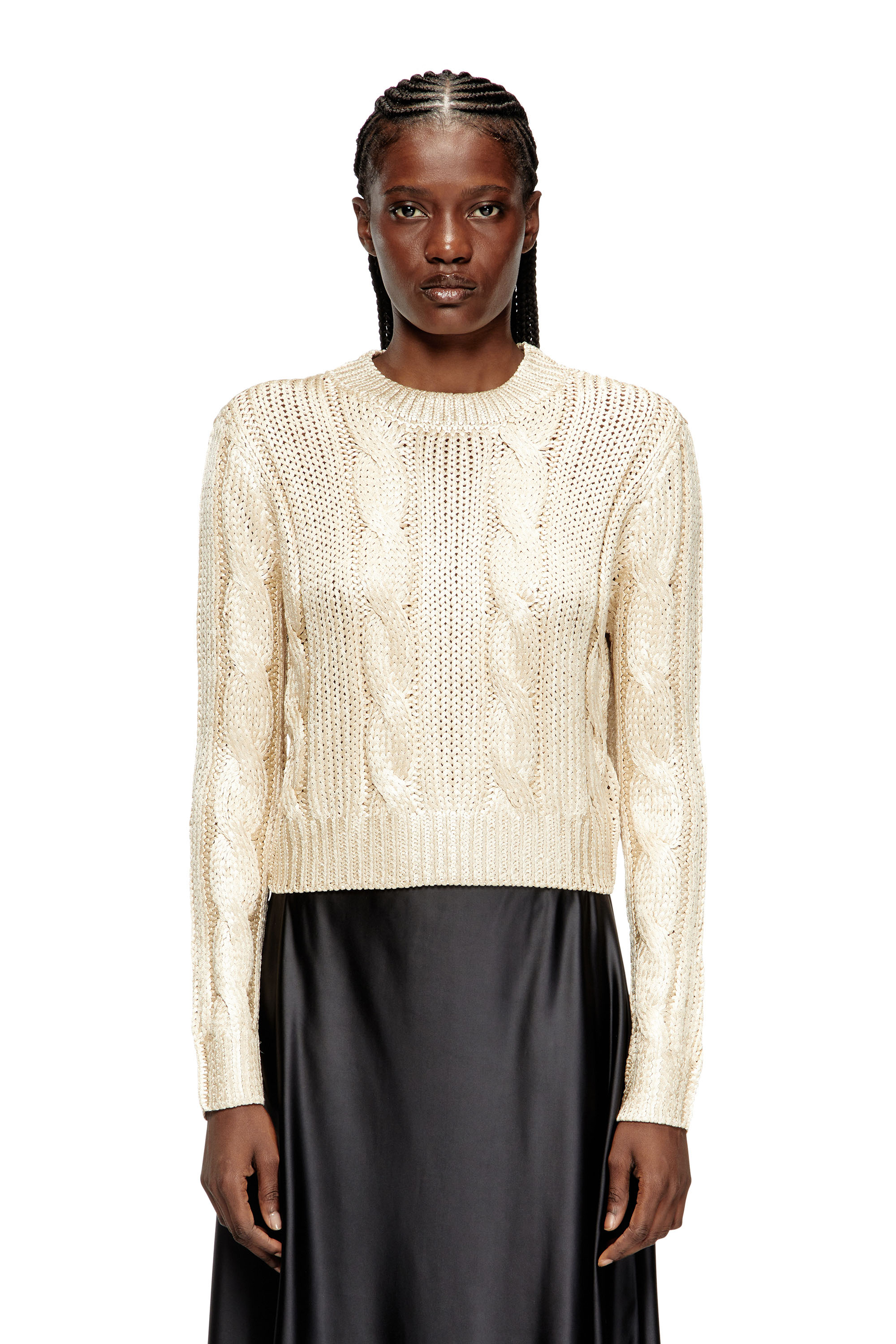 Diesel - M-MICCHA, Woman's Cable-knit jumper with shiny effect in Beige - 1
