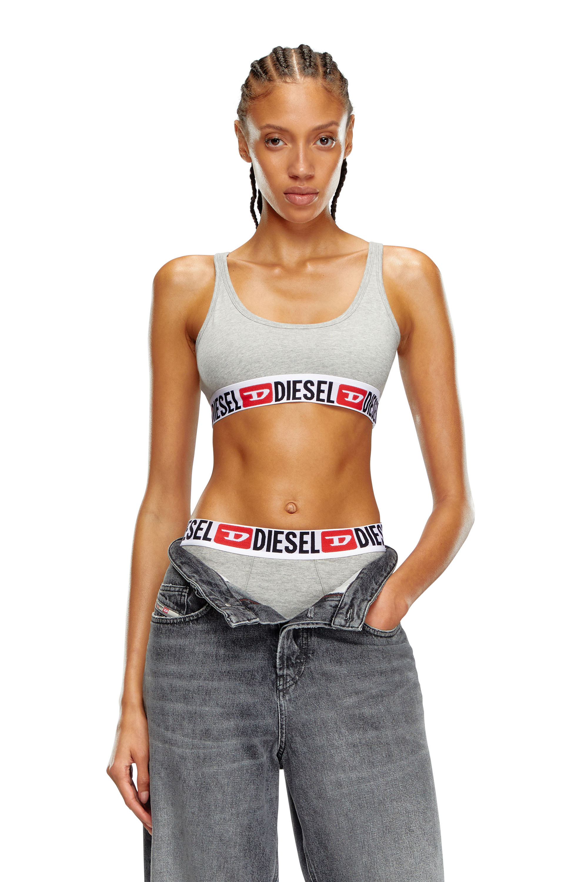 Diesel - Ribbed bralette with logo band - Bras - Woman - Grey