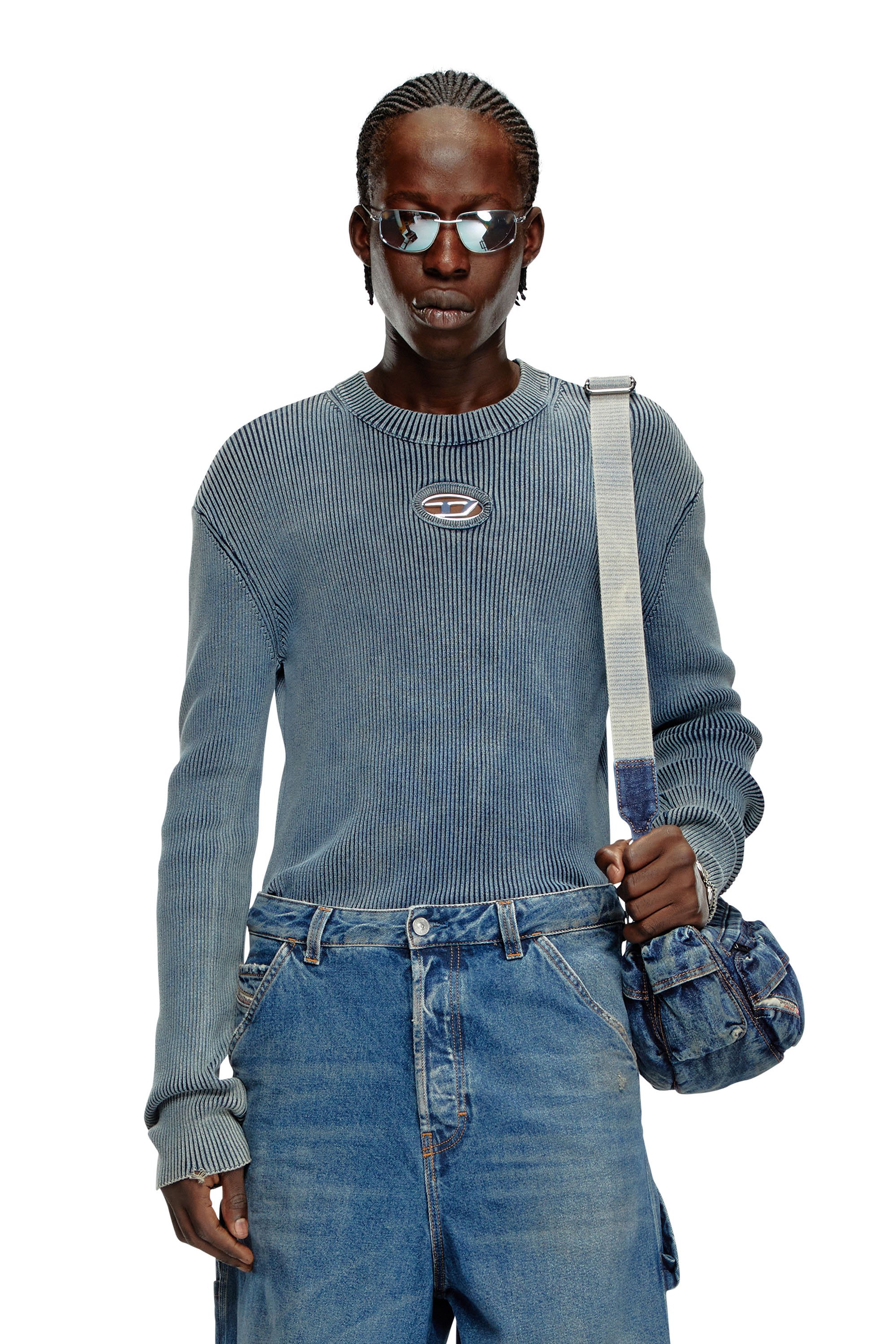 Diesel - Cut-out jumper with Oval D - Knitwear - Man - Blue