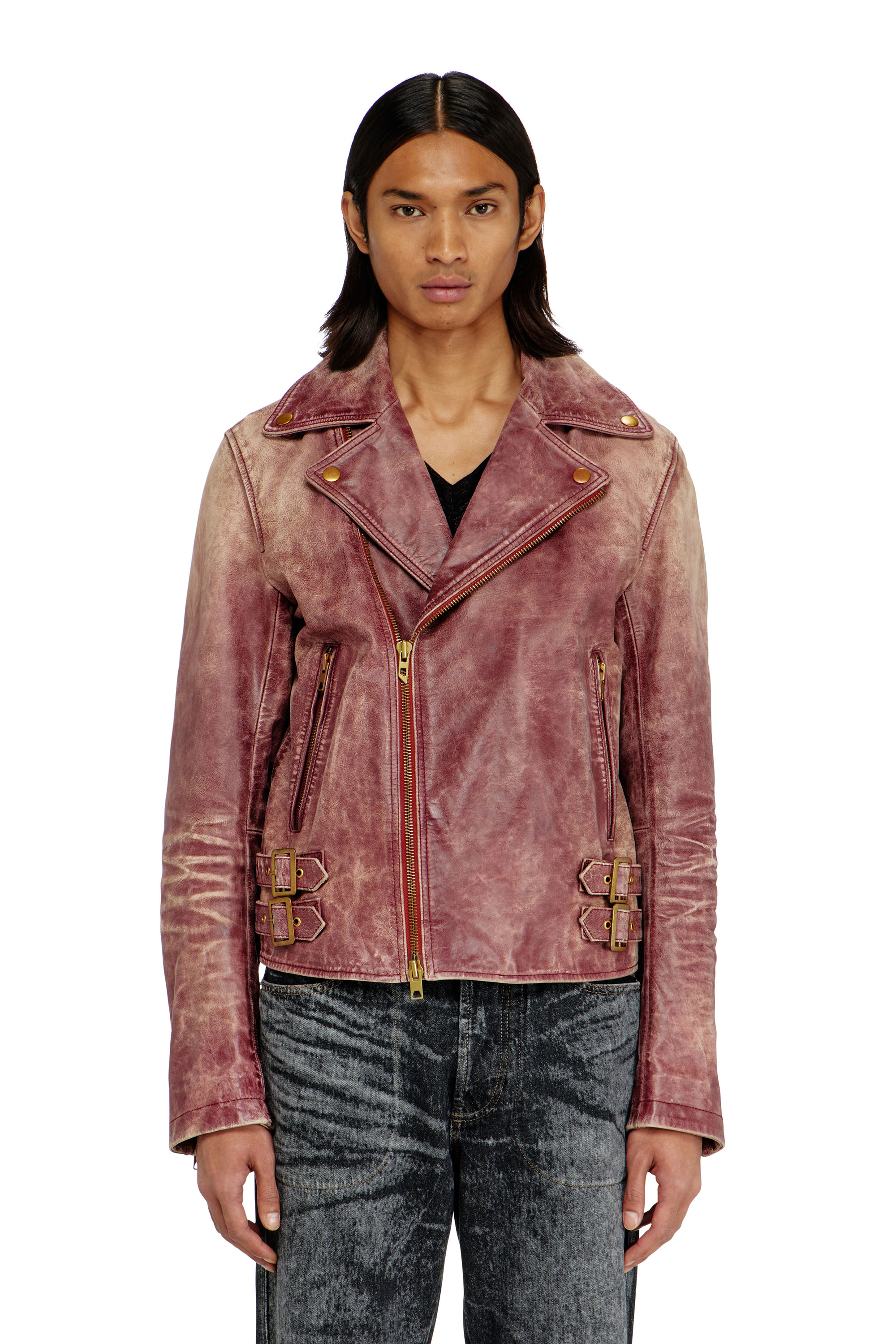 Diesel - Biker jacket in treated leather - Leather jackets - Man - Brown