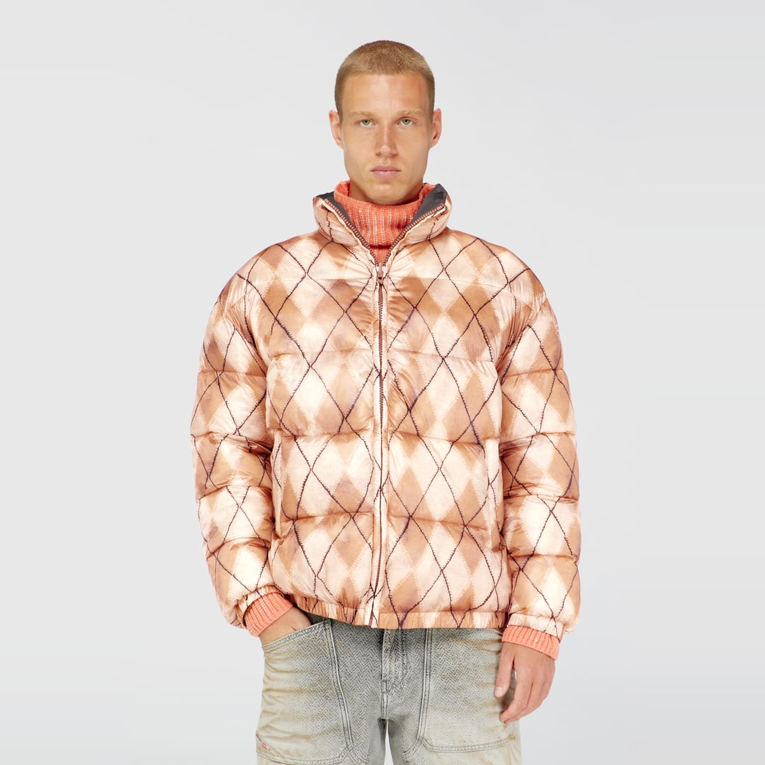 Diesel - Reversible puffer jacket with argyle print - Winter Jackets - Man - Multicolor