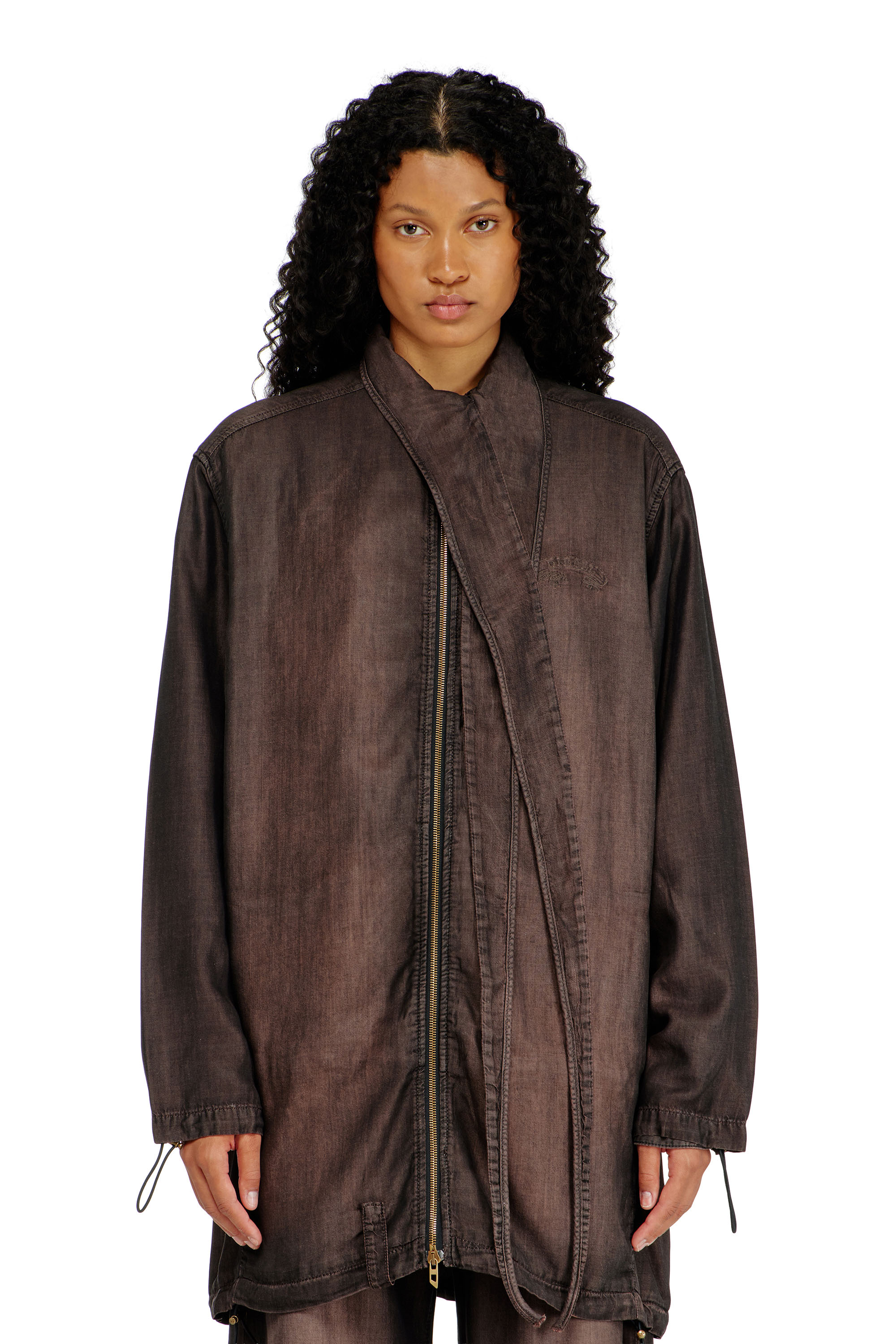 Diesel Naisten Ruskea - Light Jacket In Fluid Coated Denim - Denim Jackets - Woman Xxl