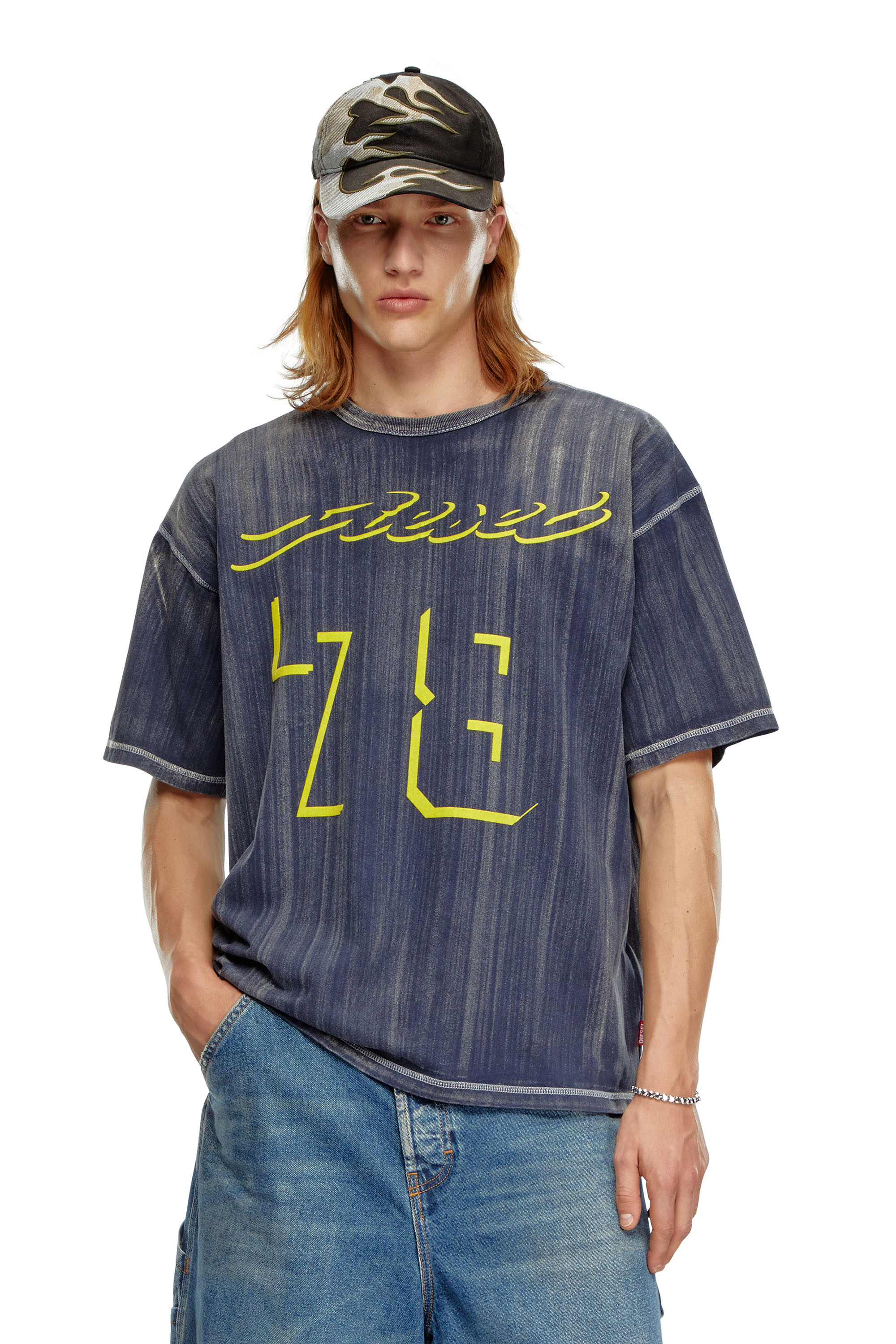 Diesel - T-shirt trattata con logo flock - T-Shirts - Uomo - Blu