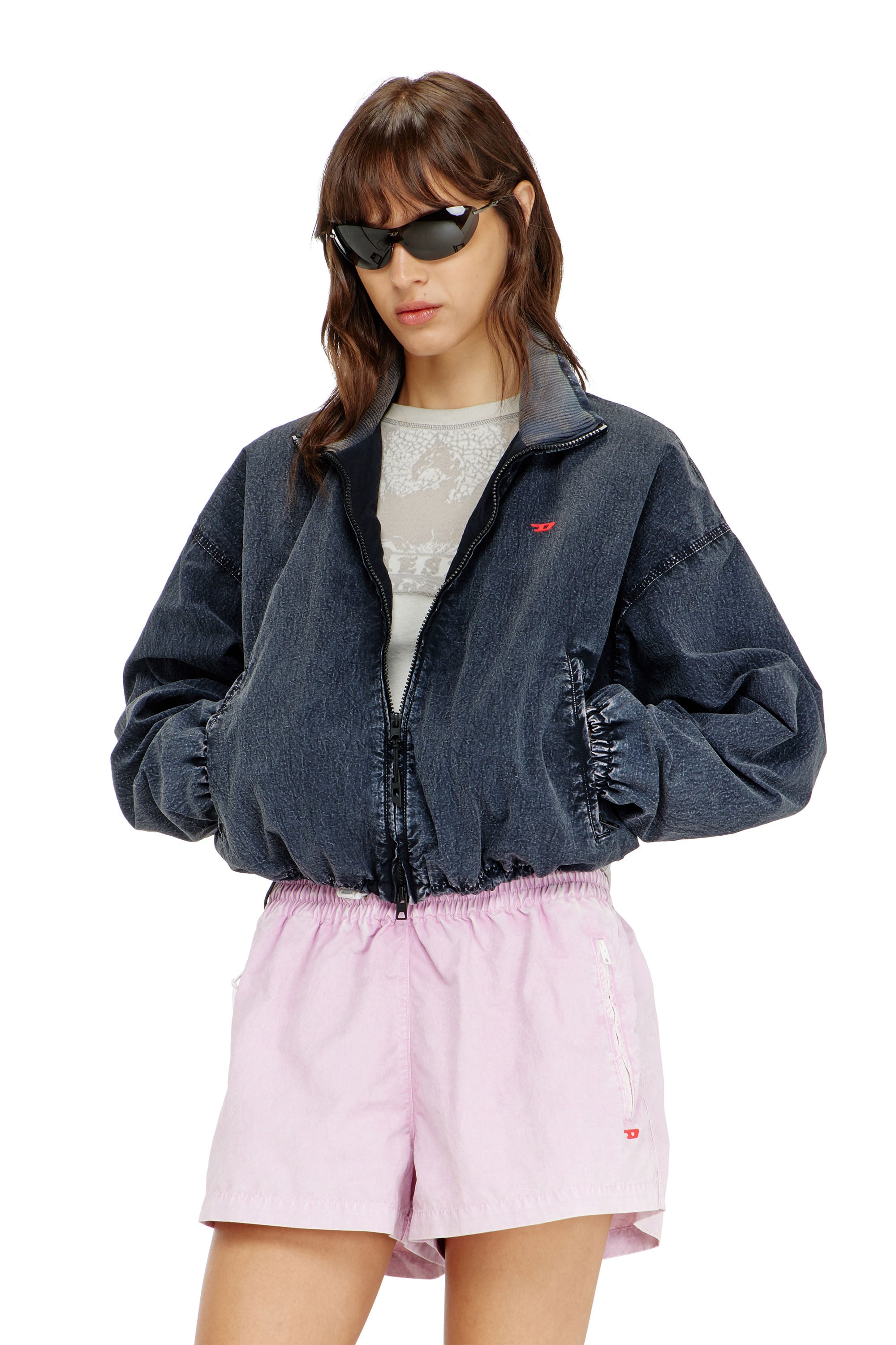 Diesel Mujer Azul Marino - Chaqueta Cortavientos En Taslan Acid-Wash - Chaquetas Talla 36