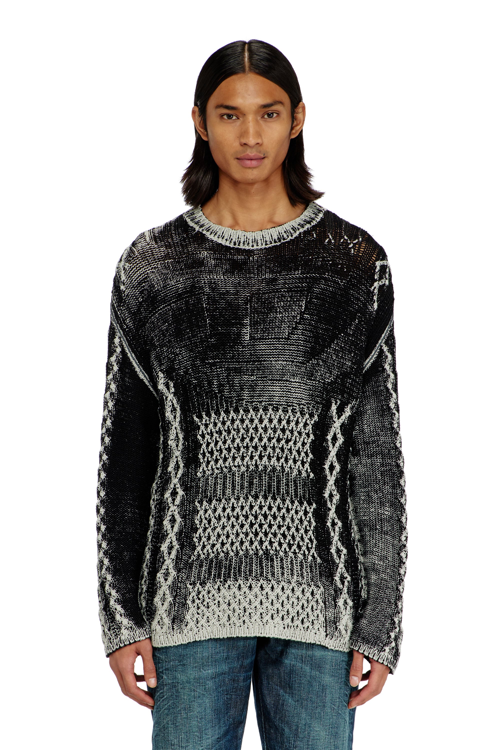 Diesel Men's Multicolor - Treated Cable-Knit Jumper - Knitwear - Man Extra Large