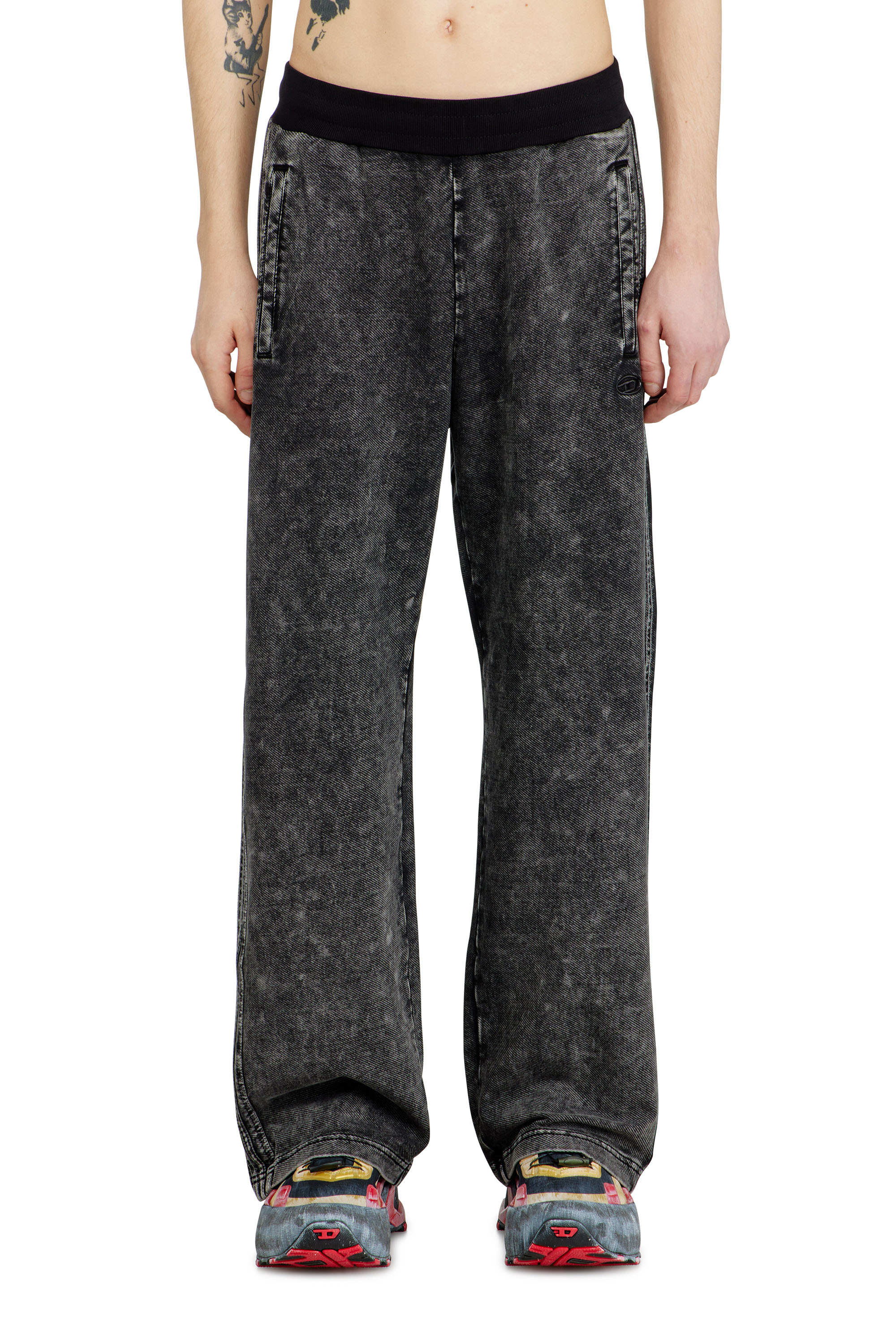 Diesel - P-ALT, Man's Denim-look sweatpants with side bands in Black - 2