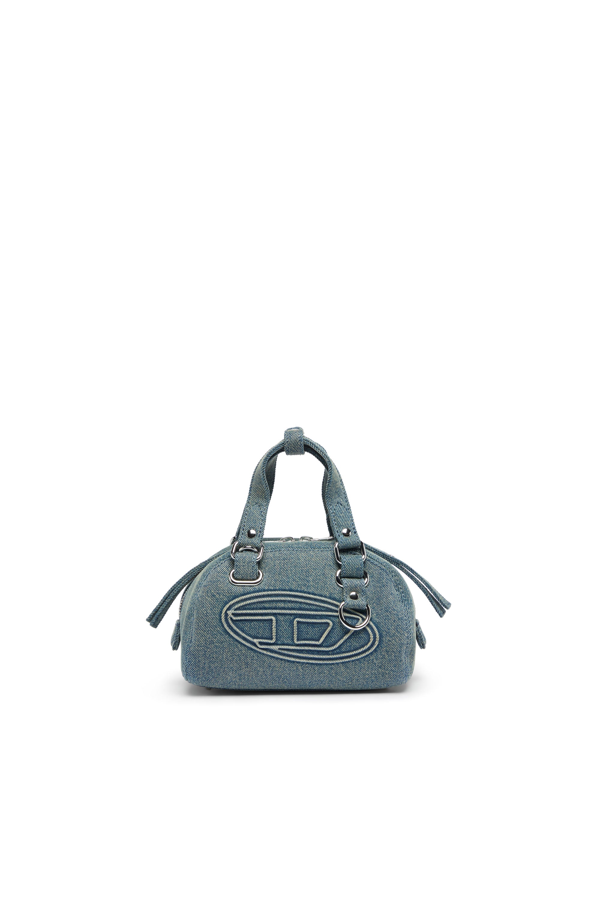 Diesel - 1DR Dome-Small bowling bag in denim with Oval D logo - Crossbody Bags - Unisex - Blue