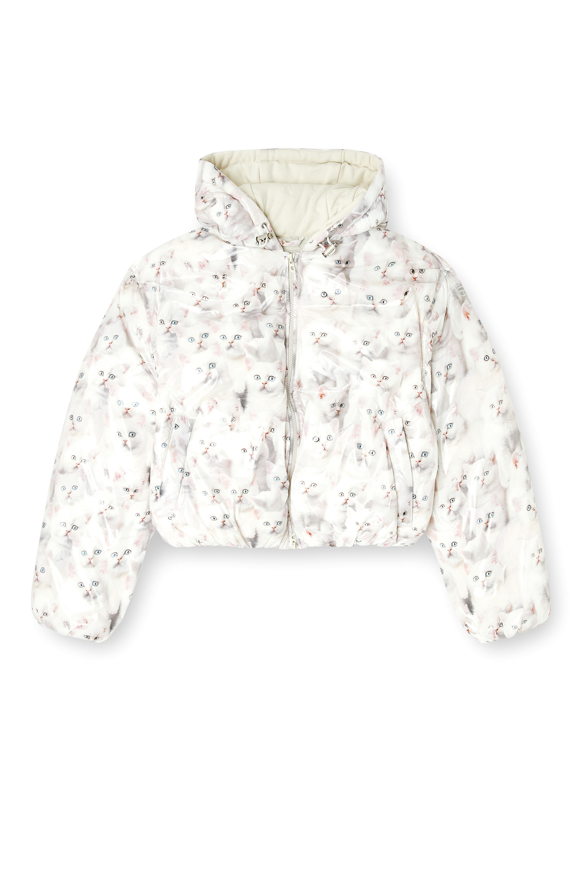 Diesel - W-INNER-R1, Woman's Padded jacket with cat print in White - 3