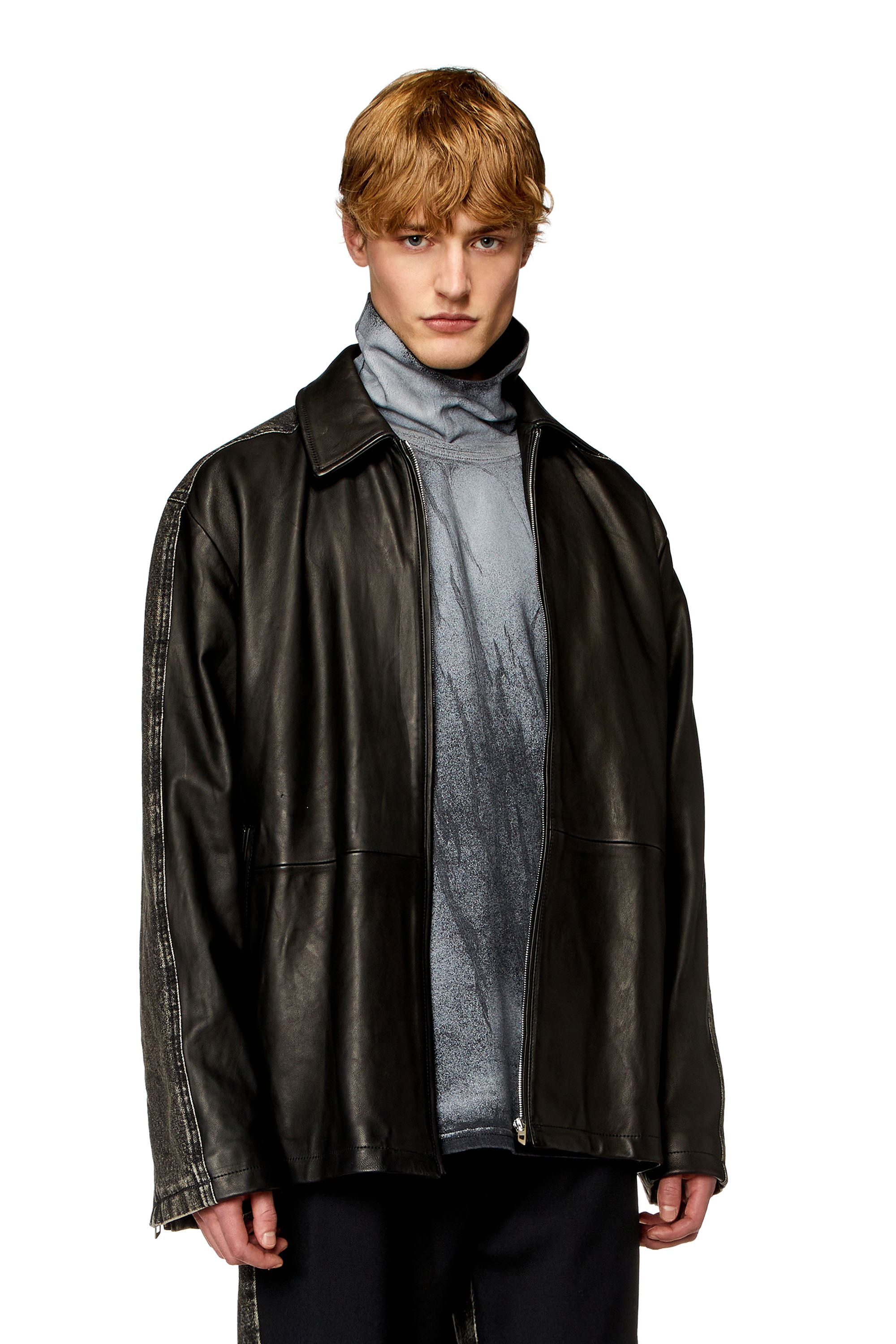 Diesel - Hybrid denim and leather jacket - Leather jackets - Man - Black