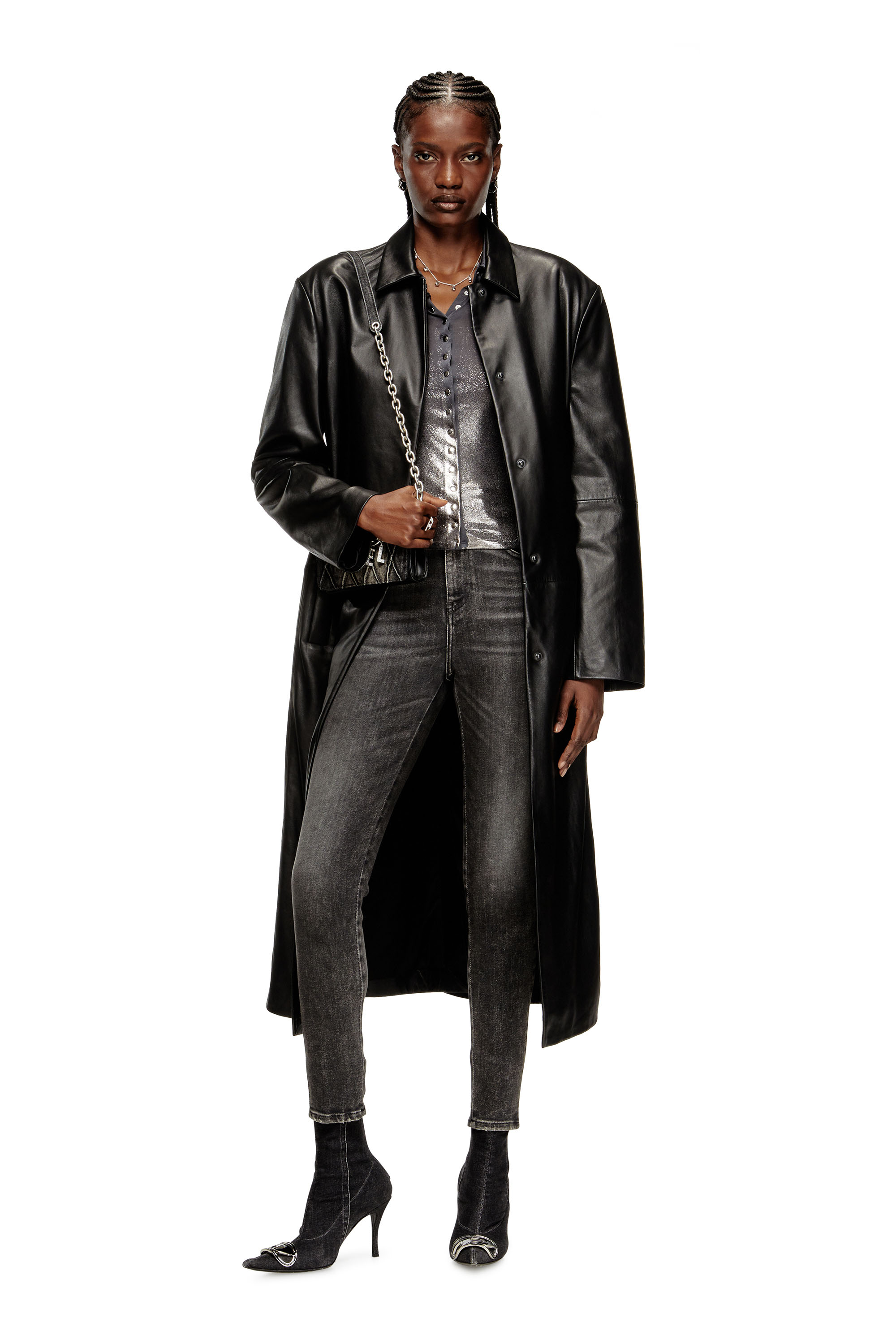 Diesel - C-POL, Woman's Shirt in acetate with buttons and metallic foil in Grey - 2