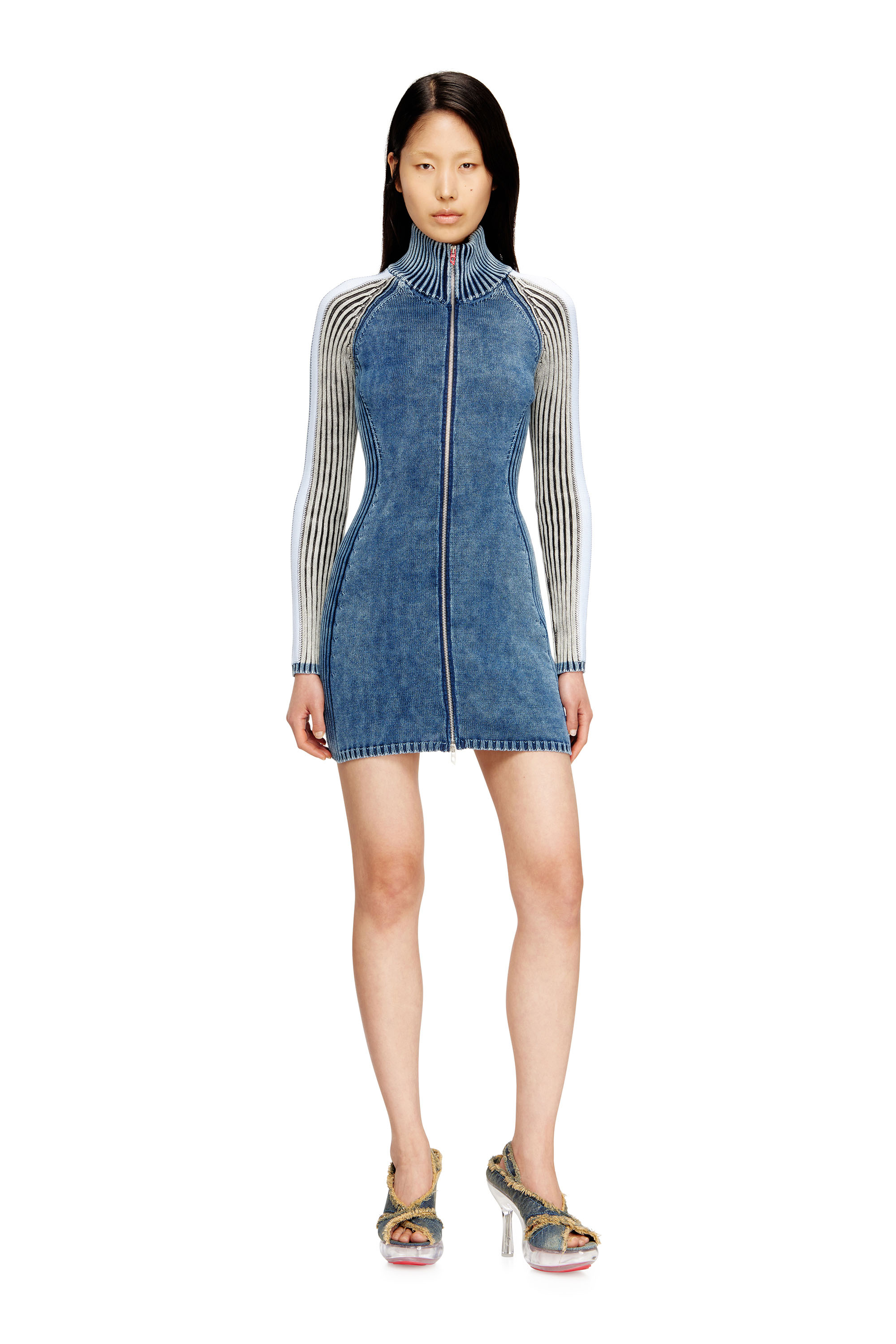 Diesel - M-ESTELLE, Woman's Turtleneck short dress in indigo knit in Blue - 3